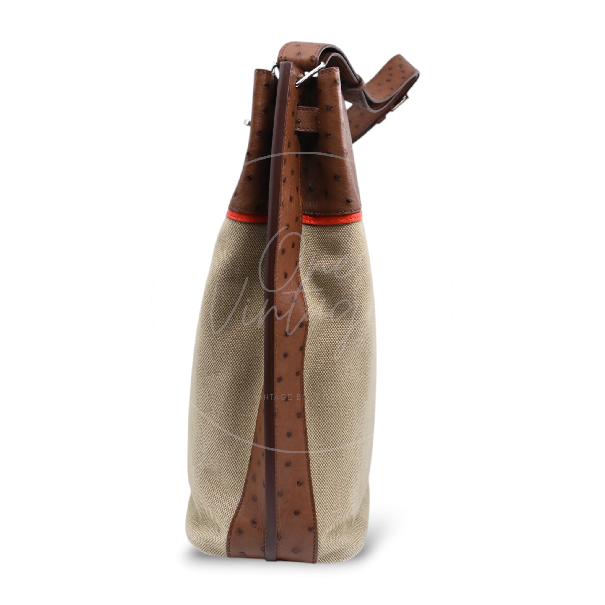 [Pre-owned] Hermes So Kelly 26 Etrusque and Orange Poppy Ostrich and Toile PHW