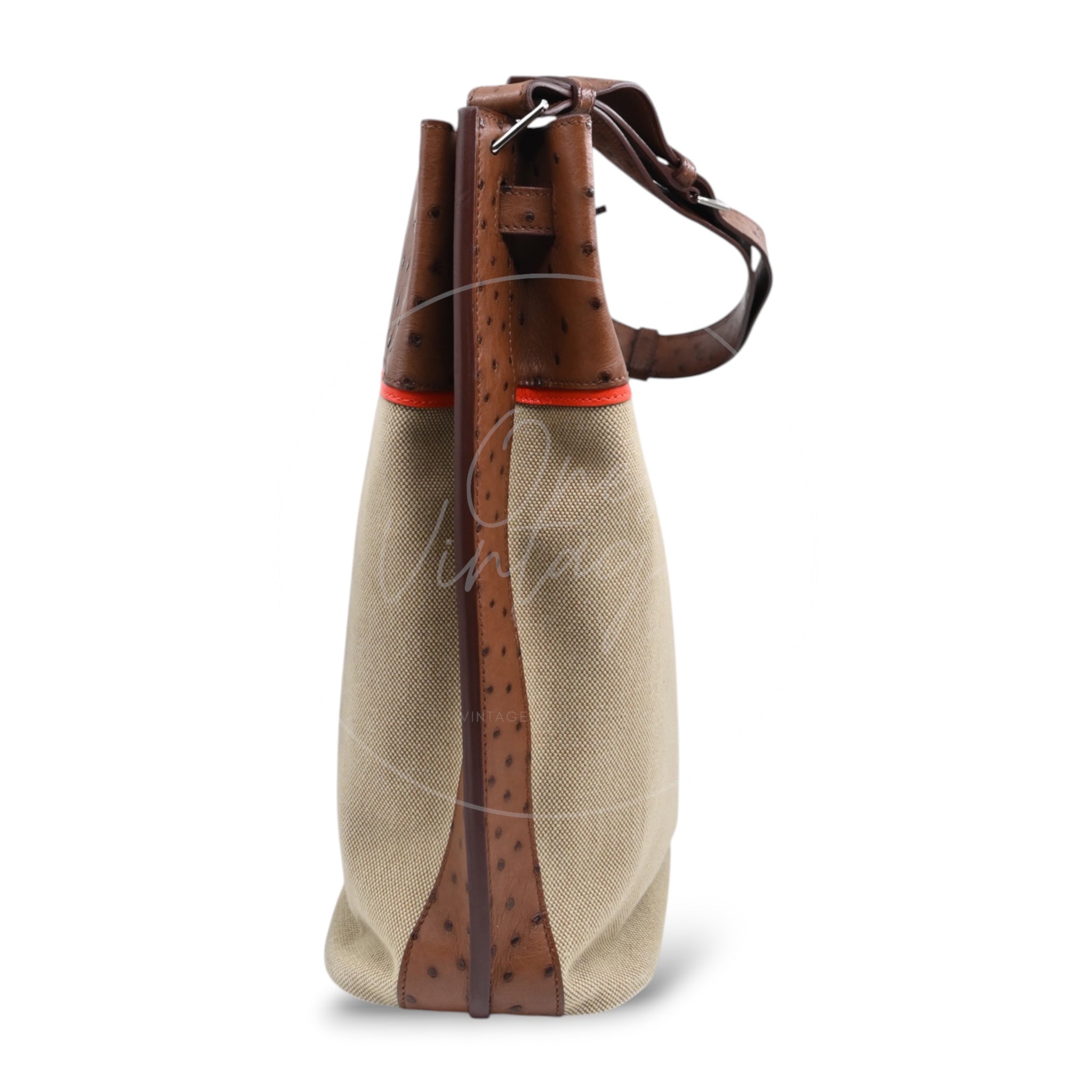 [Pre-owned] Hermes So Kelly 26 Etrusque and Orange Poppy Ostrich and Toile PHW