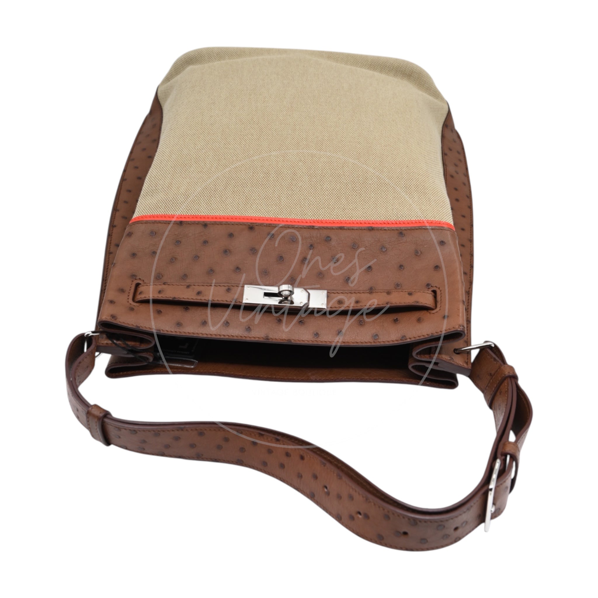 [Pre-owned] Hermes So Kelly 26 Etrusque and Orange Poppy Ostrich and Toile PHW