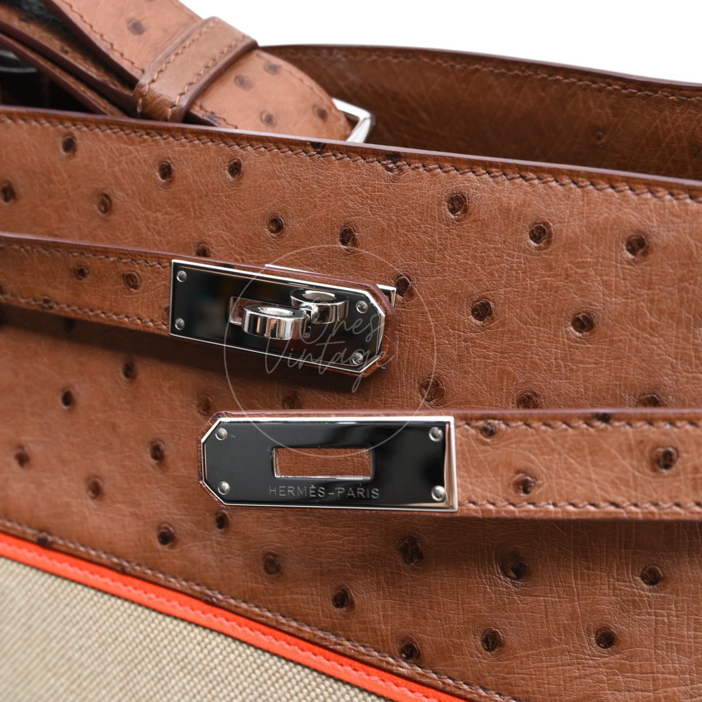 [Pre-owned] Hermes So Kelly 26 Etrusque and Orange Poppy Ostrich and Toile PHW