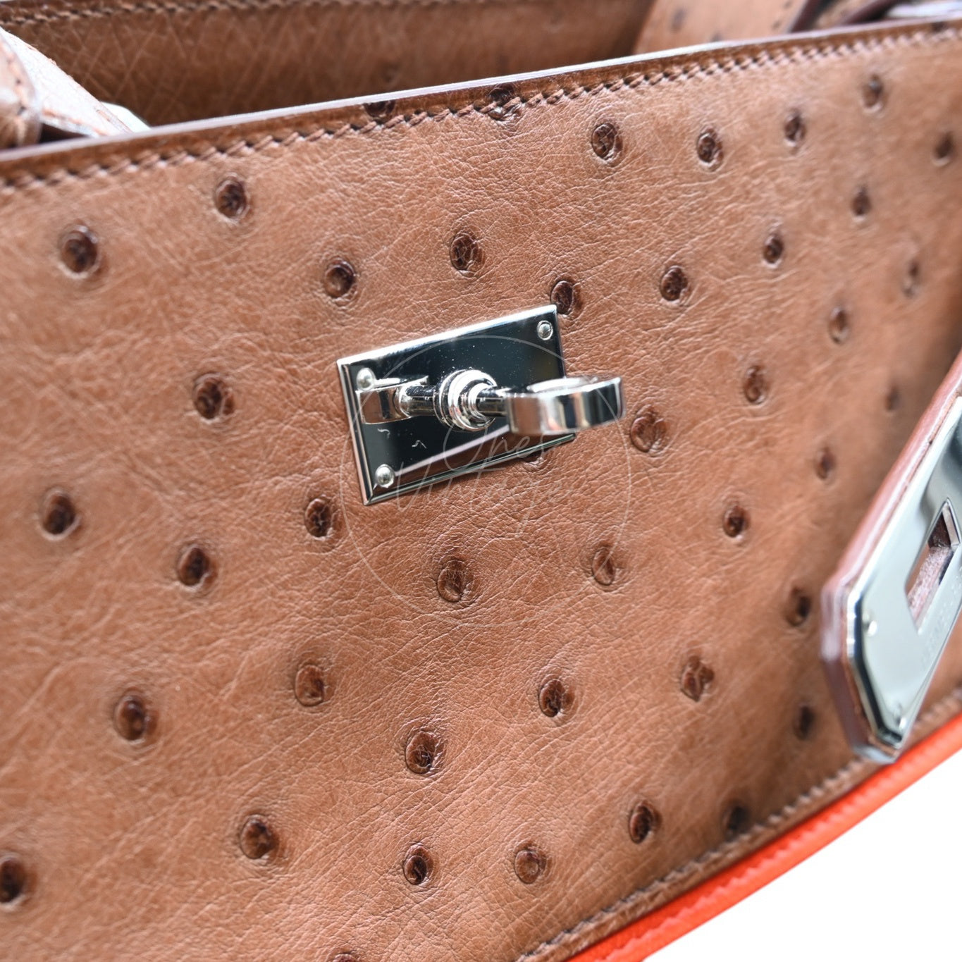 [Pre-owned] Hermes So Kelly 26 Etrusque and Orange Poppy Ostrich and Toile PHW