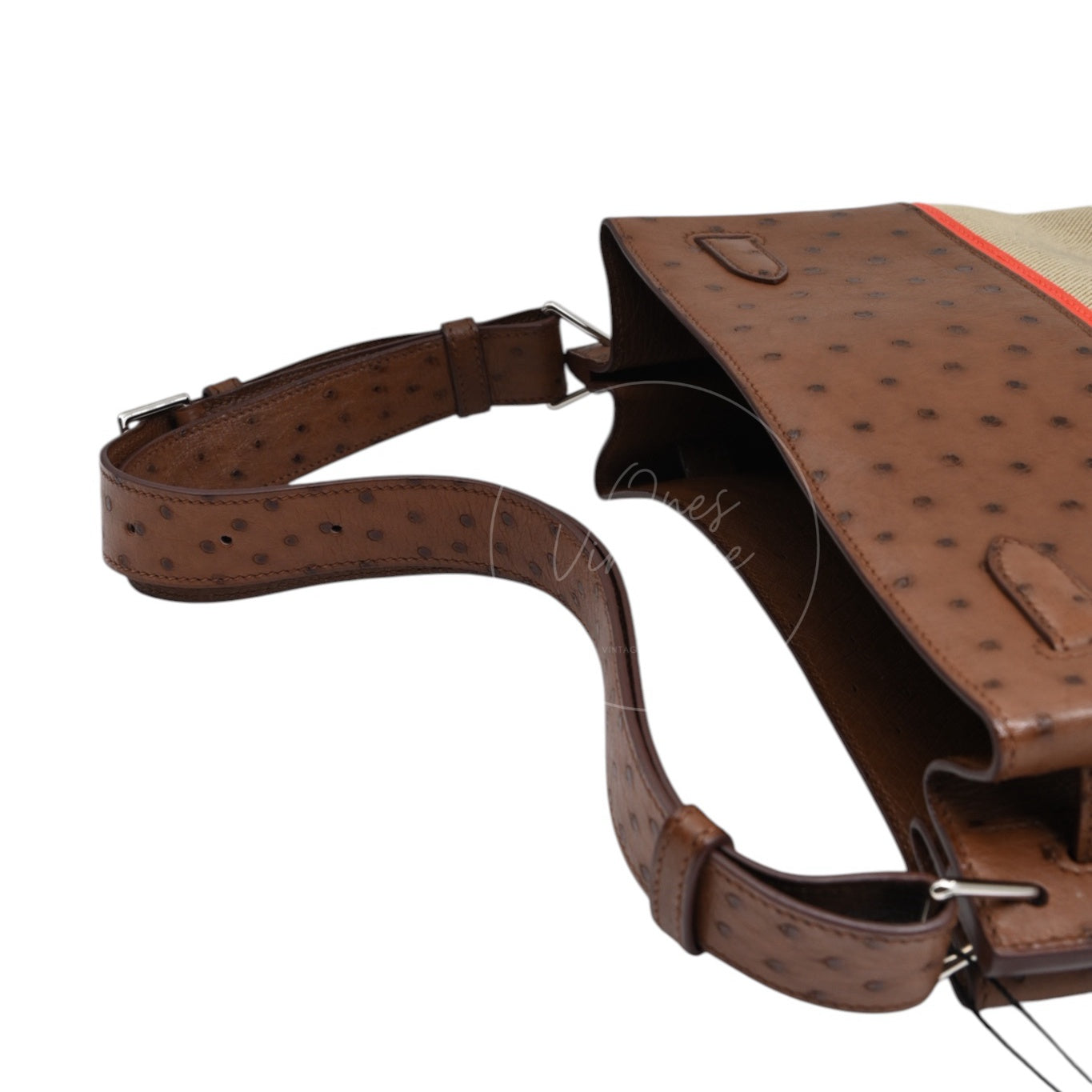 [Pre-owned] Hermes So Kelly 26 Etrusque and Orange Poppy Ostrich and Toile PHW