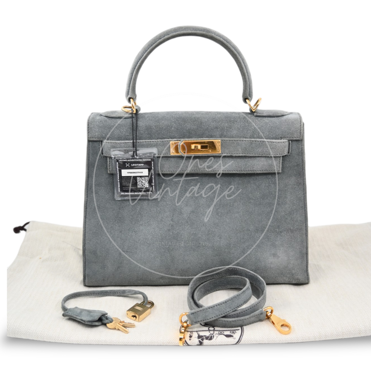 Hermes Kelly 28 Doblis Suede Gris GWH Square D
