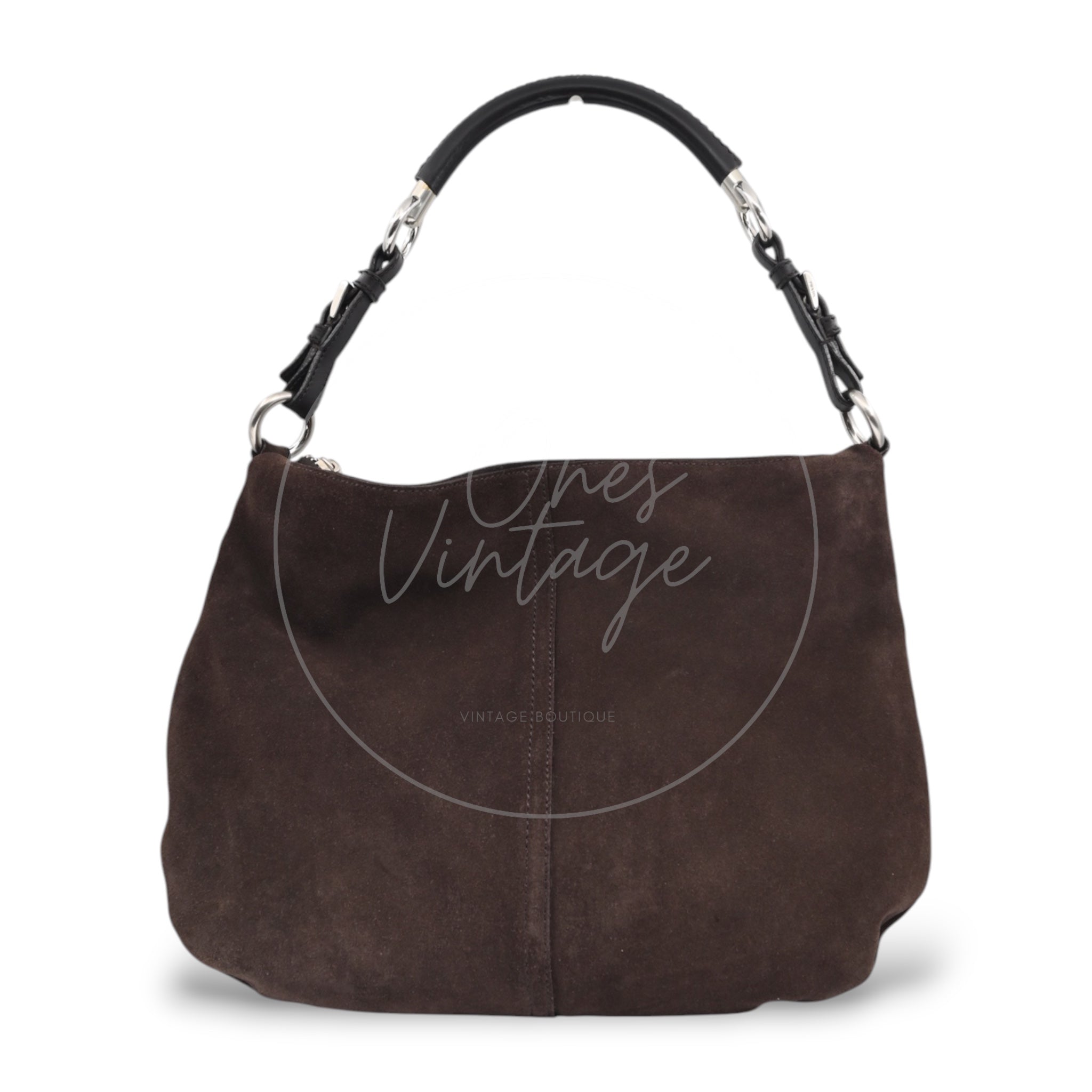 [Pre-owned] Prada Cleo Brown Suede Hobo Shoulder Bag