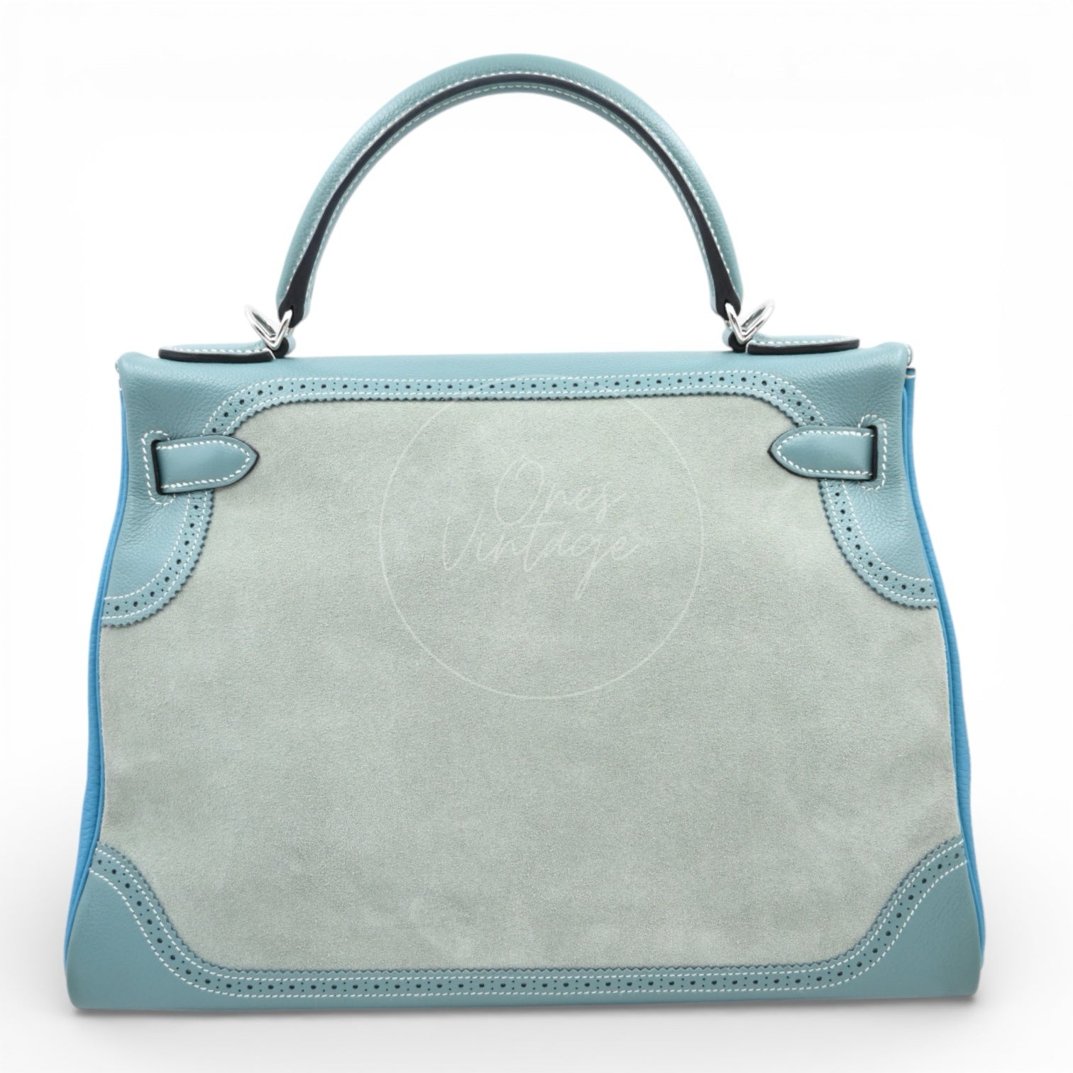 [Pre-owned] Hermes Kelly Ghillies 32 Turquoise Doblis Suede Clemence Evercolor Tricolour PHW Bag