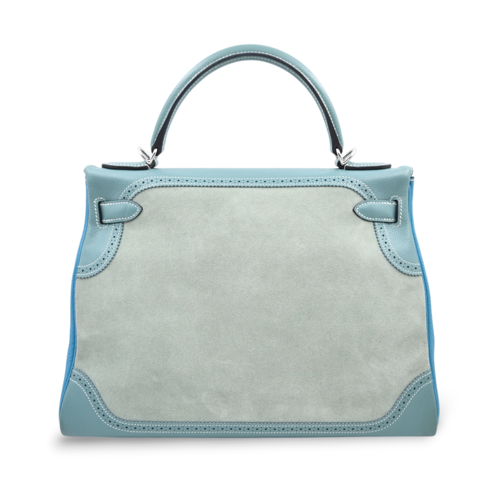 [Pre-owned] Hermes Kelly Ghillies 32 Turquoise Doblis Suede Clemence Evercolor Tricolour PHW Bag