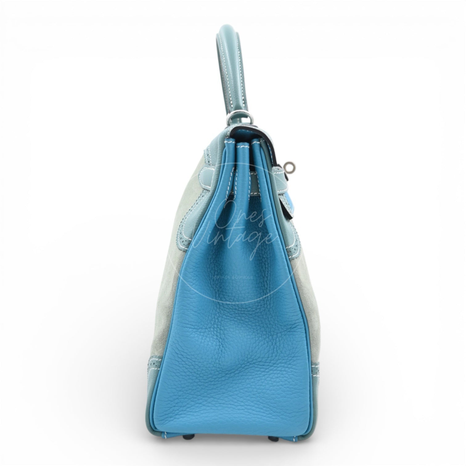 [Pre-owned] Hermes Kelly Ghillies 32 Turquoise Doblis Suede Clemence Evercolor Tricolour PHW Bag