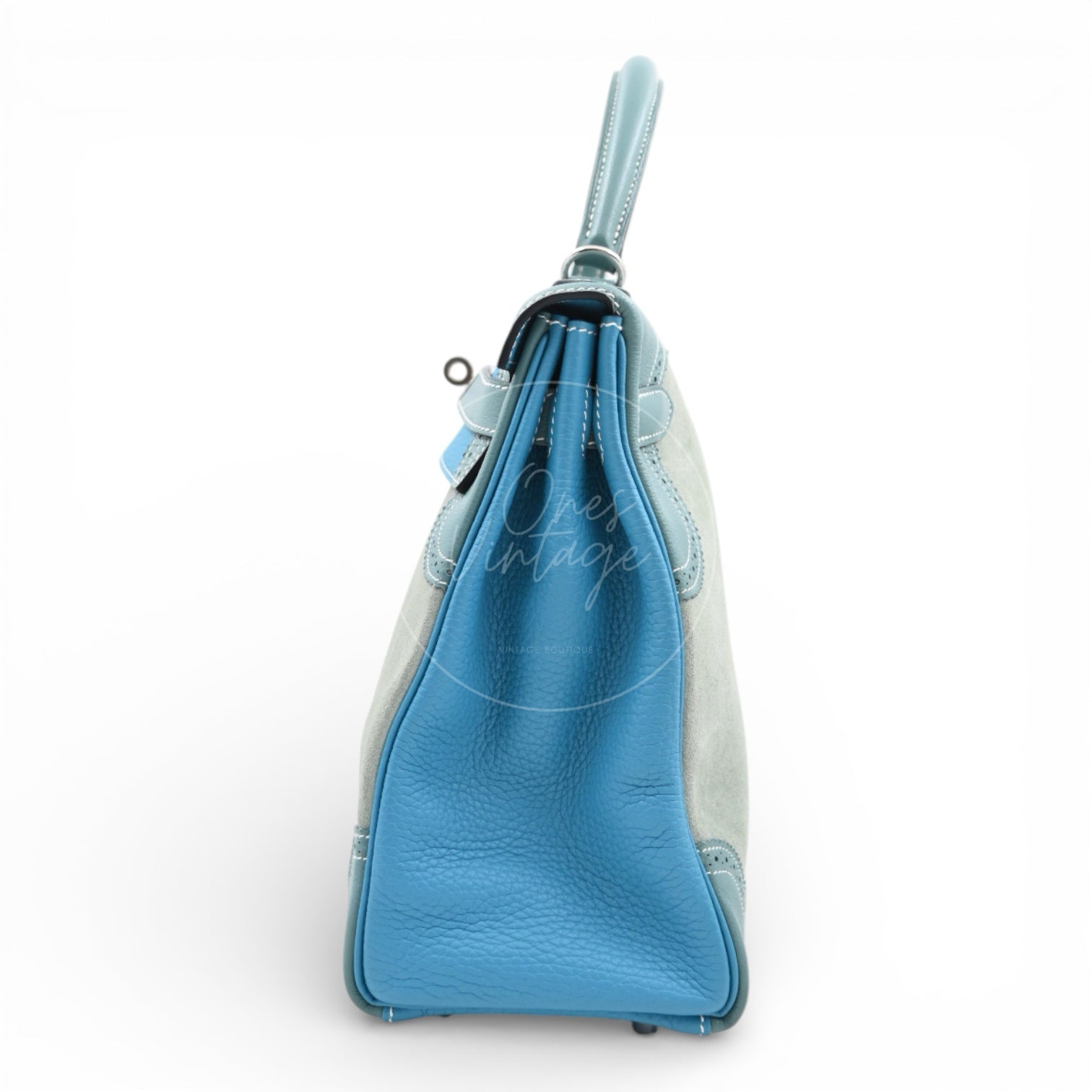 [Pre-owned] Hermes Kelly Ghillies 32 Turquoise Doblis Suede Clemence Evercolor Tricolour PHW Bag