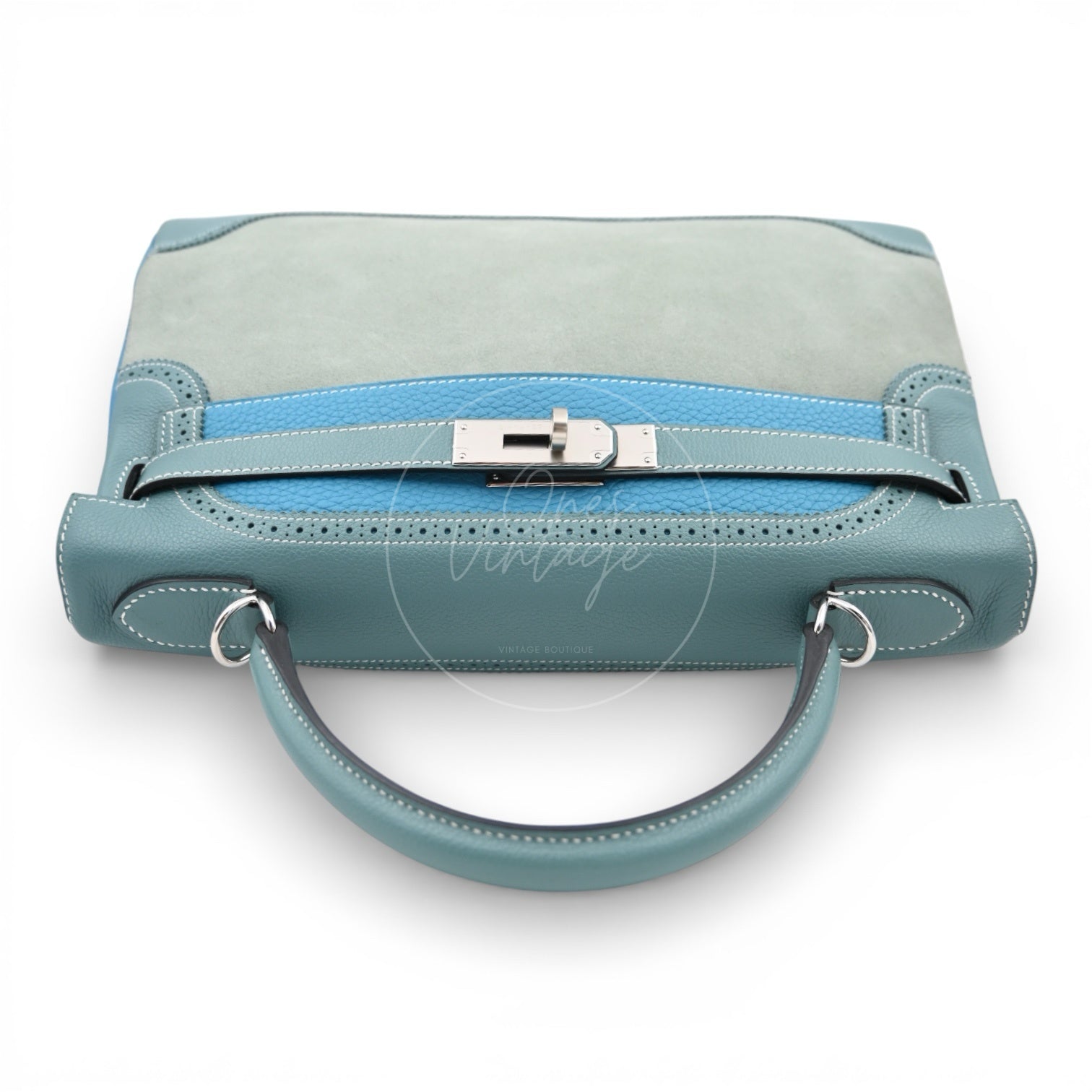 [Pre-owned] Hermes Kelly Ghillies 32 Turquoise Doblis Suede Clemence Evercolor Tricolour PHW Bag