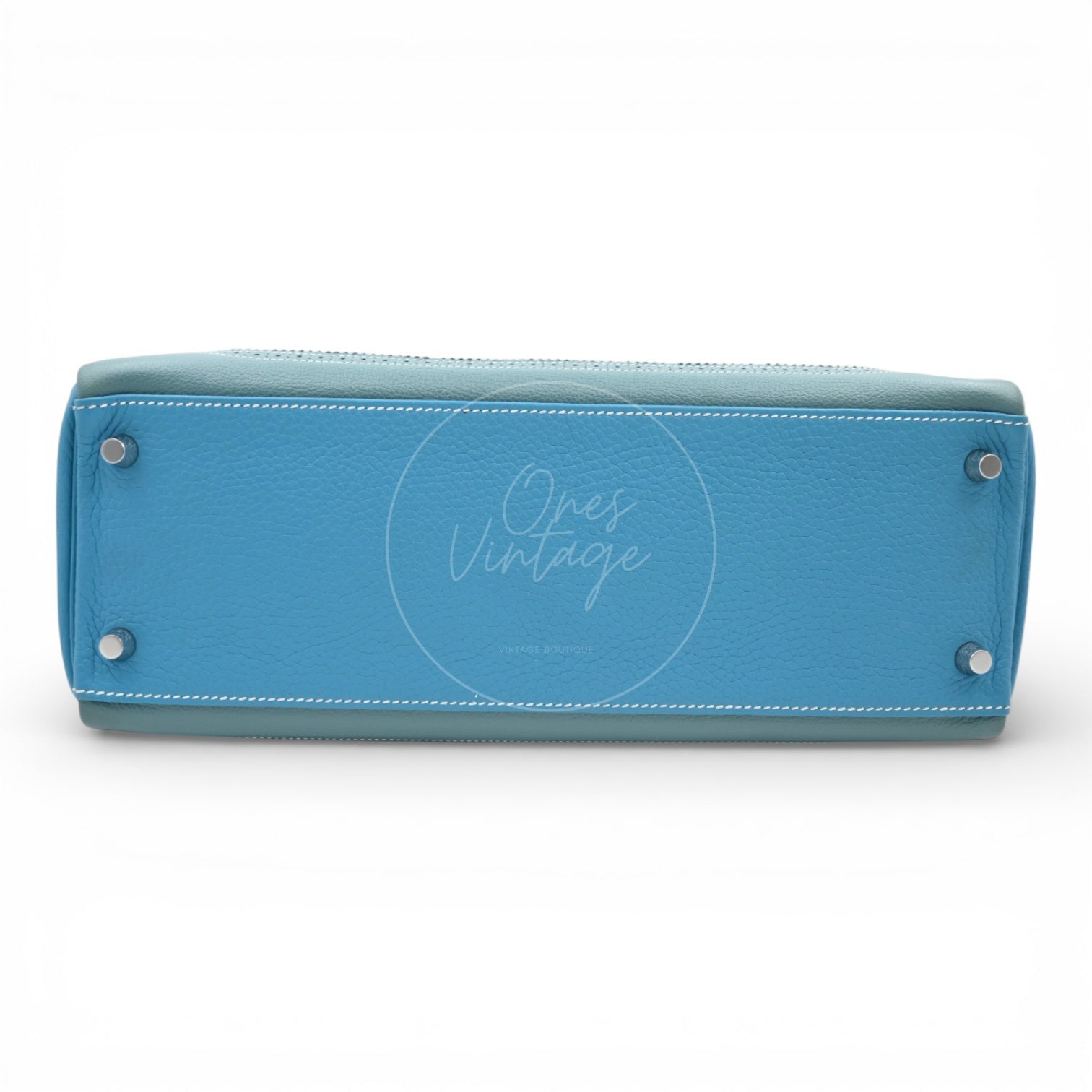 [Pre-owned] Hermes Kelly Ghillies 32 Turquoise Doblis Suede Clemence Evercolor Tricolour PHW Bag