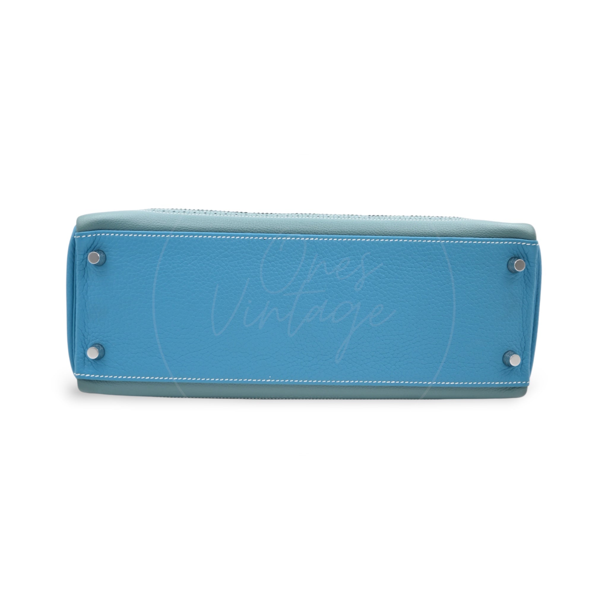 [Pre-owned] Hermes Kelly Ghillies 32 Turquoise Doblis Suede Clemence Evercolor Tricolour PHW Bag