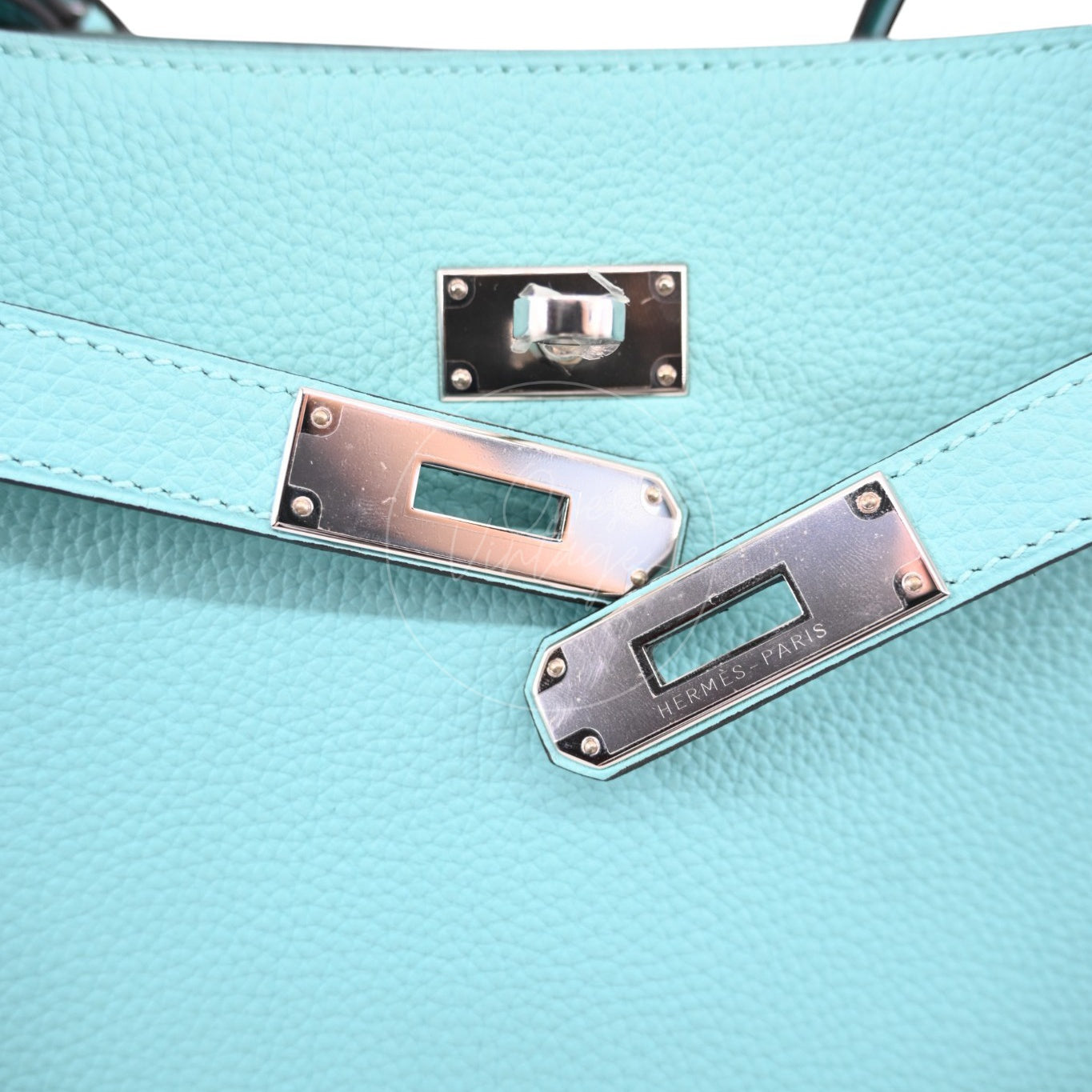 Hermes So Kelly 22 Togo Atoll Blue PHW Stamp T