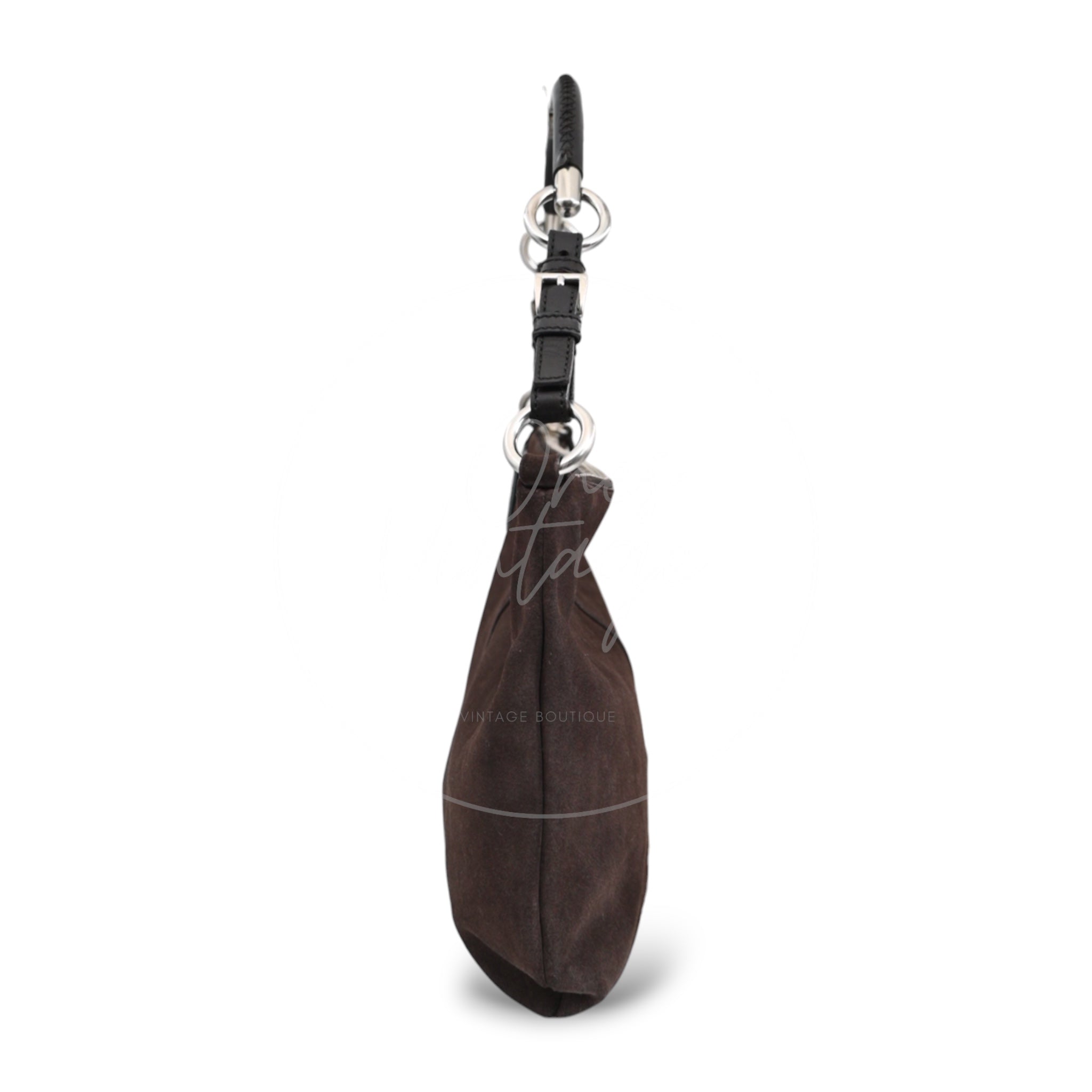 [Pre-owned] Prada Cleo Brown Suede Hobo Shoulder Bag