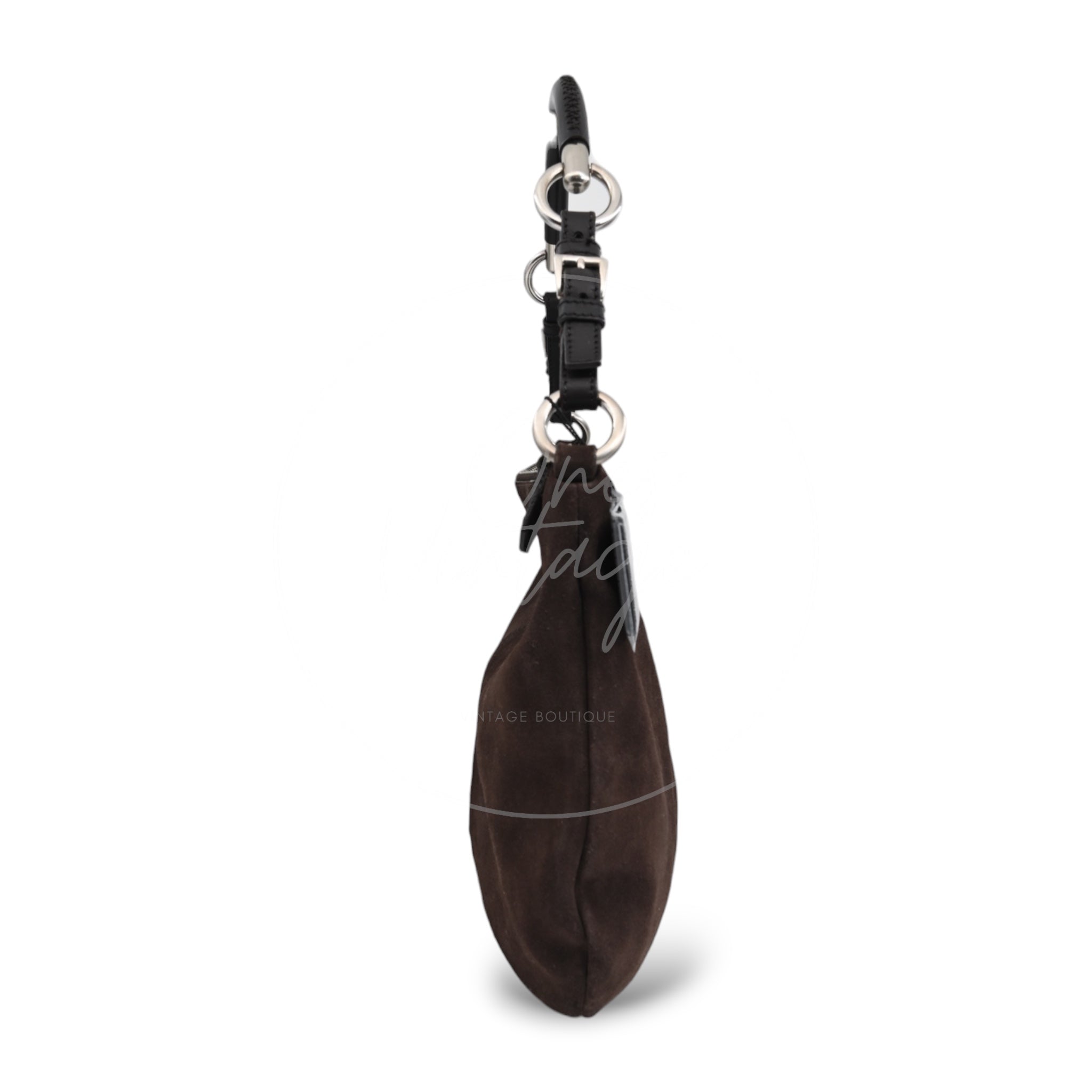 [Pre-owned] Prada Cleo Brown Suede Hobo Shoulder Bag