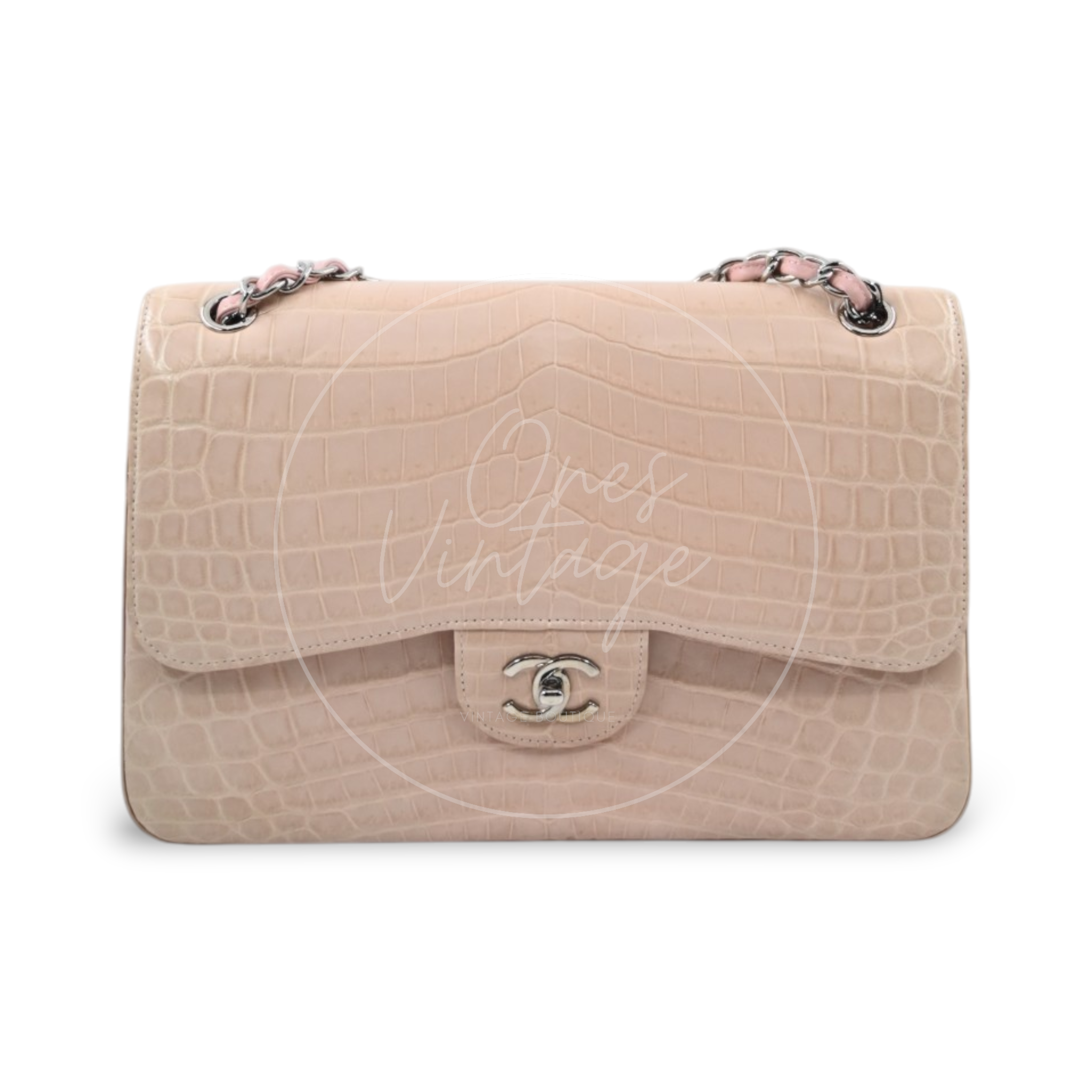 Chanel Classic Jumbo Flap Bag Alligator Pink SHW Series 17