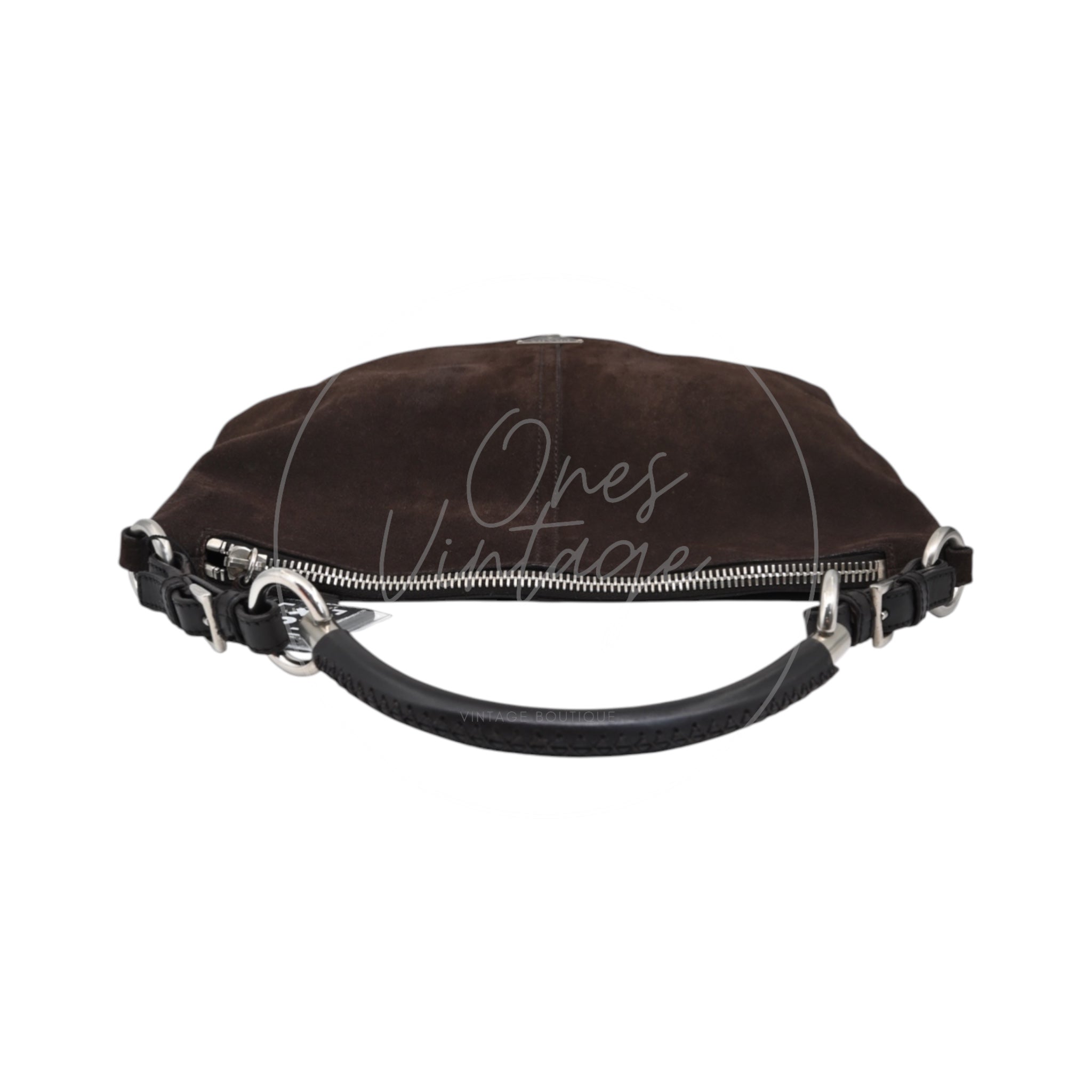 [Pre-owned] Prada Cleo Brown Suede Hobo Shoulder Bag