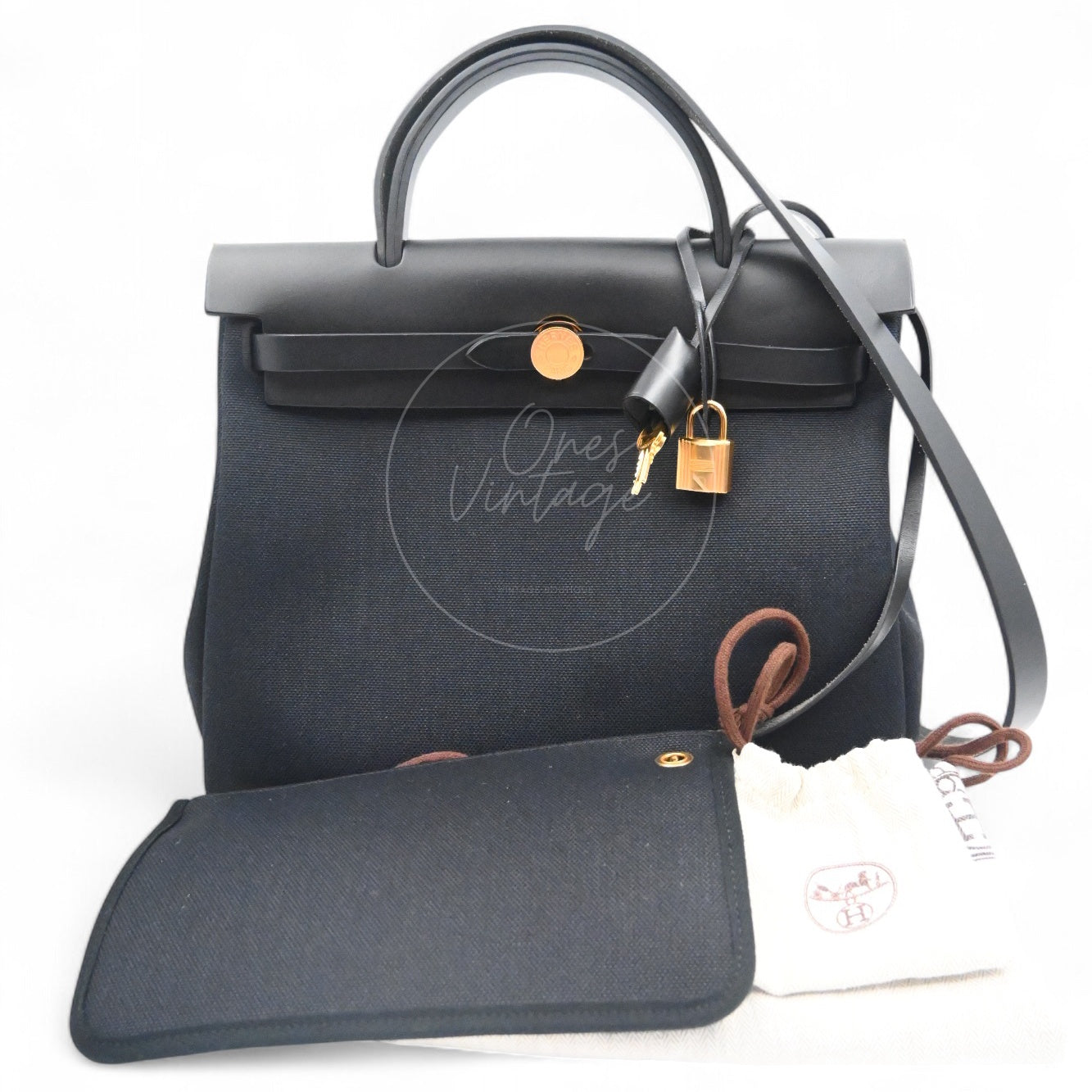 [Pre-owned] Hermes Herbag Zip 31 Black Canvas Swift GHW
