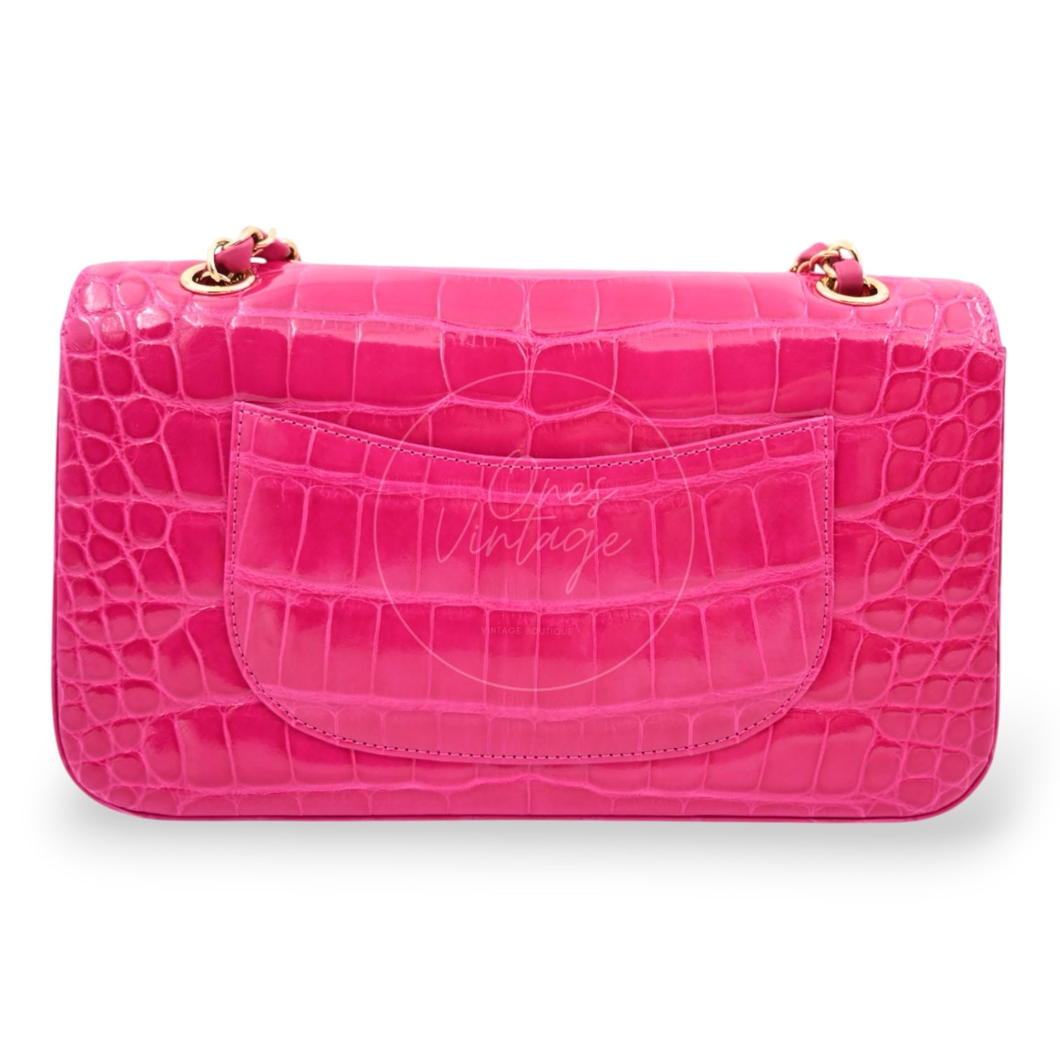[Pre-owned] Chanel Shiny Pink Alligator GHW Medium Classic Flap Bag