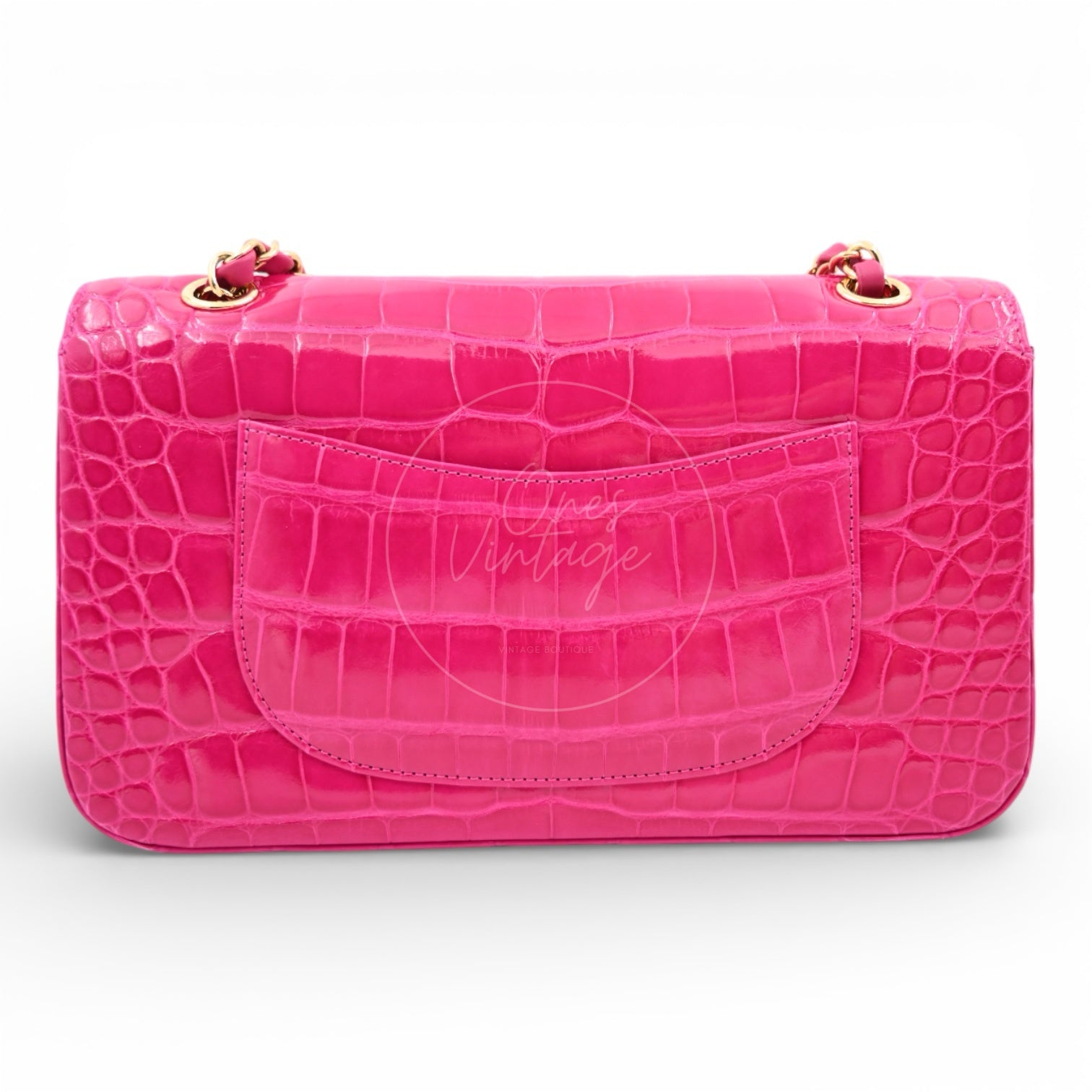 [Pre-owned] Chanel Shiny Pink Alligator GHW Medium Classic Flap Bag