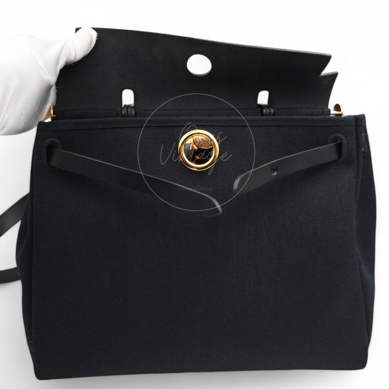 [Pre-owned] Hermes Herbag Zip 31 Black Canvas Swift GHW