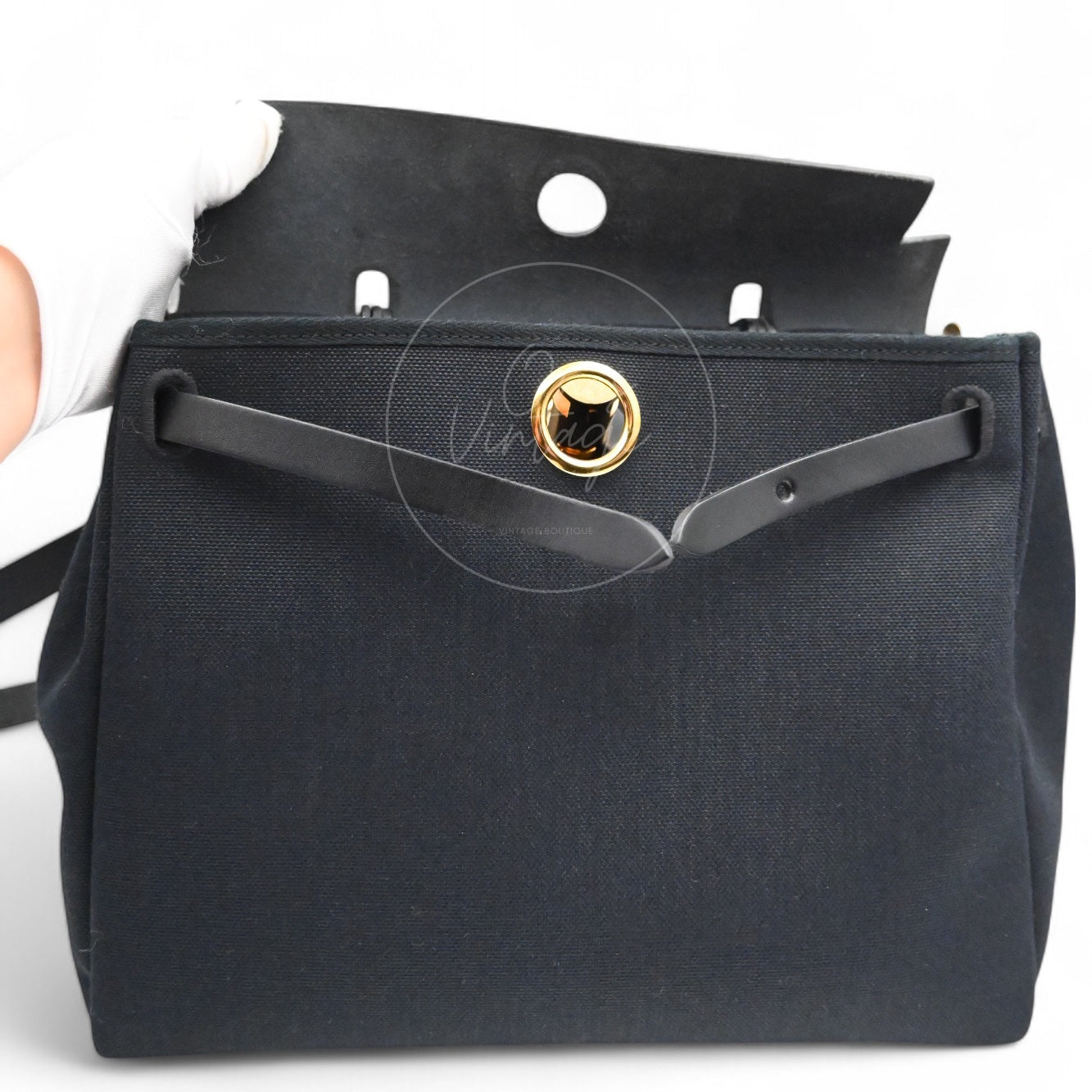 [Pre-owned] Hermes Herbag Zip 31 Black Canvas Swift GHW