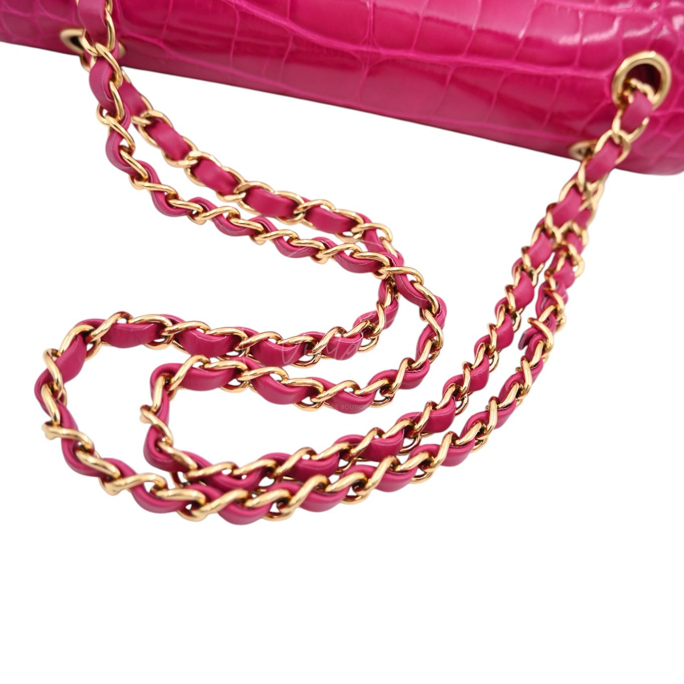 [Pre-owned] Chanel Shiny Pink Alligator GHW Medium Classic Flap Bag