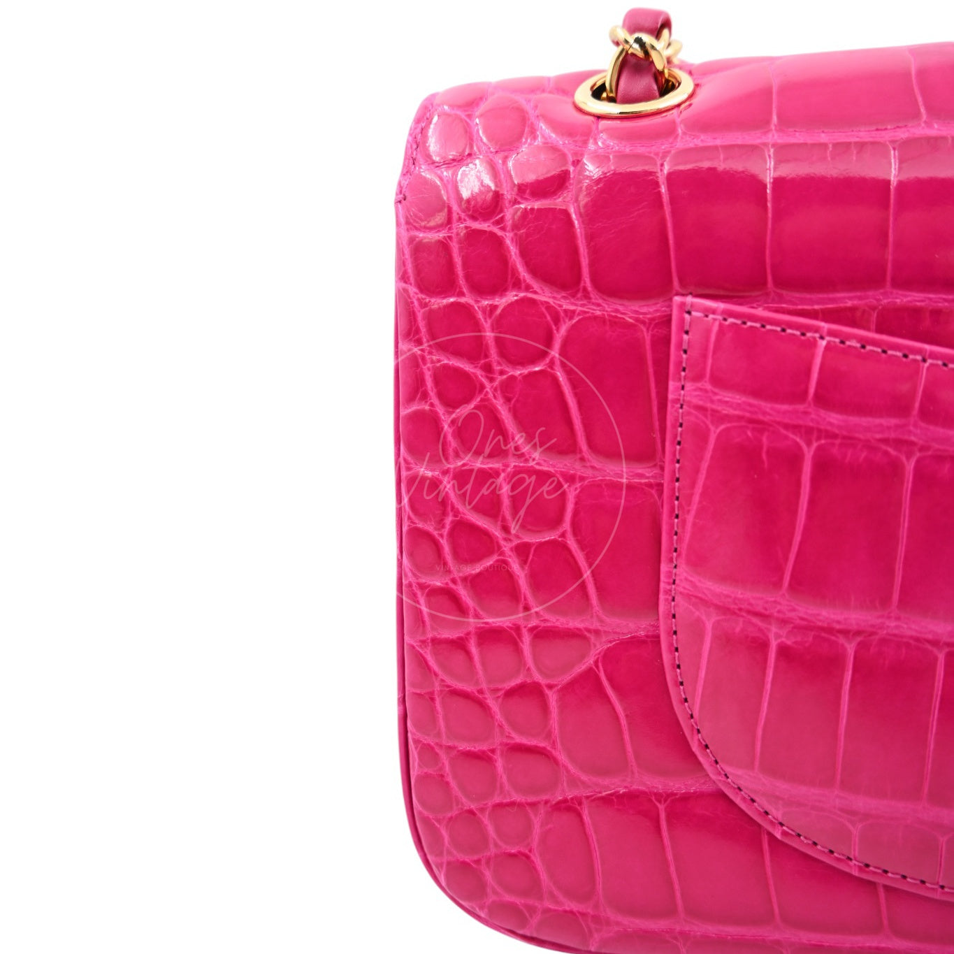 [Pre-owned] Chanel Shiny Pink Alligator GHW Medium Classic Flap Bag