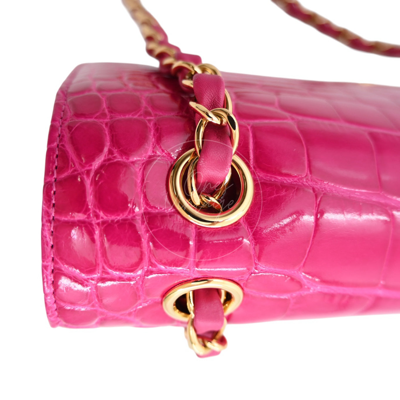 [Pre-owned] Chanel Shiny Pink Alligator GHW Medium Classic Flap Bag
