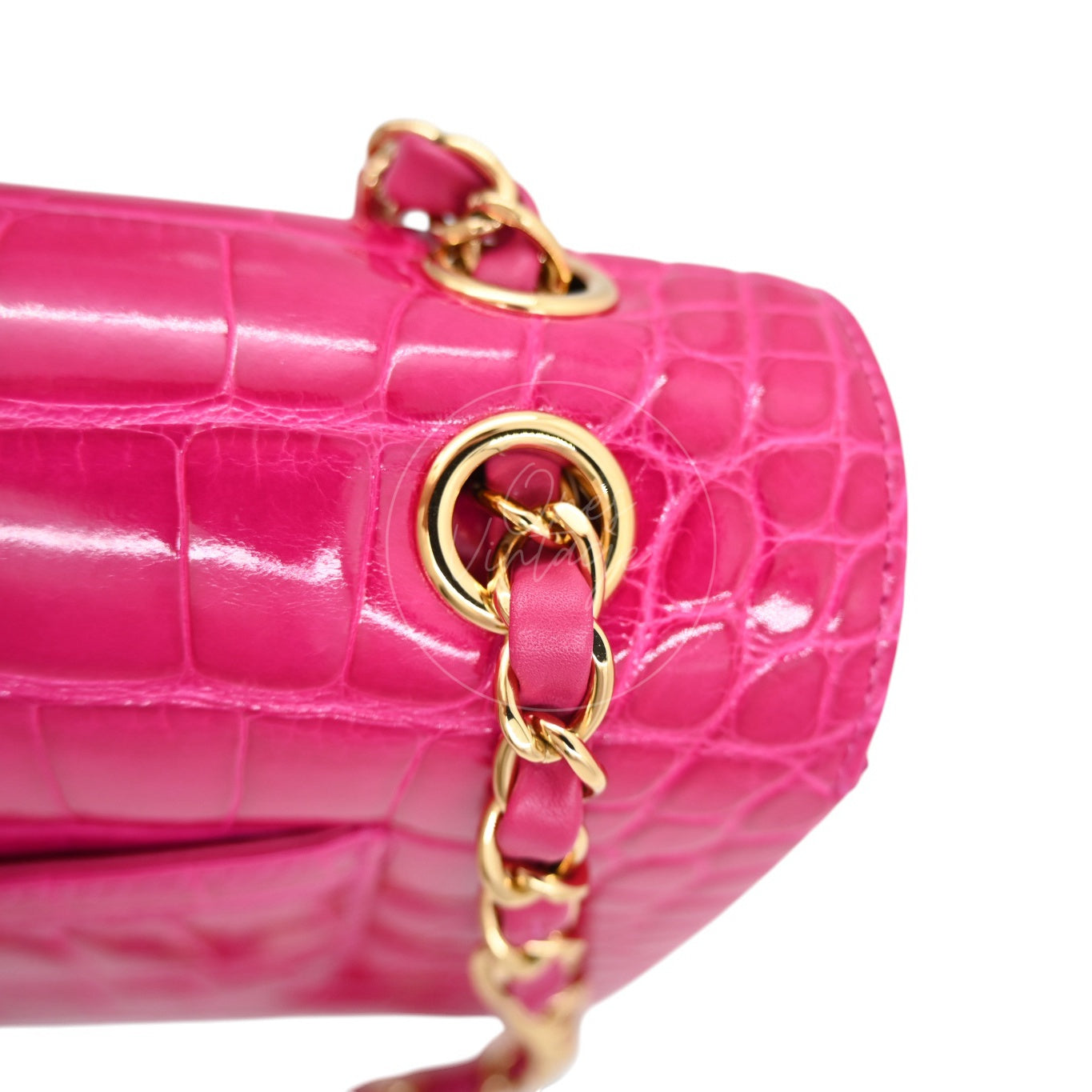 [Pre-owned] Chanel Shiny Pink Alligator GHW Medium Classic Flap Bag