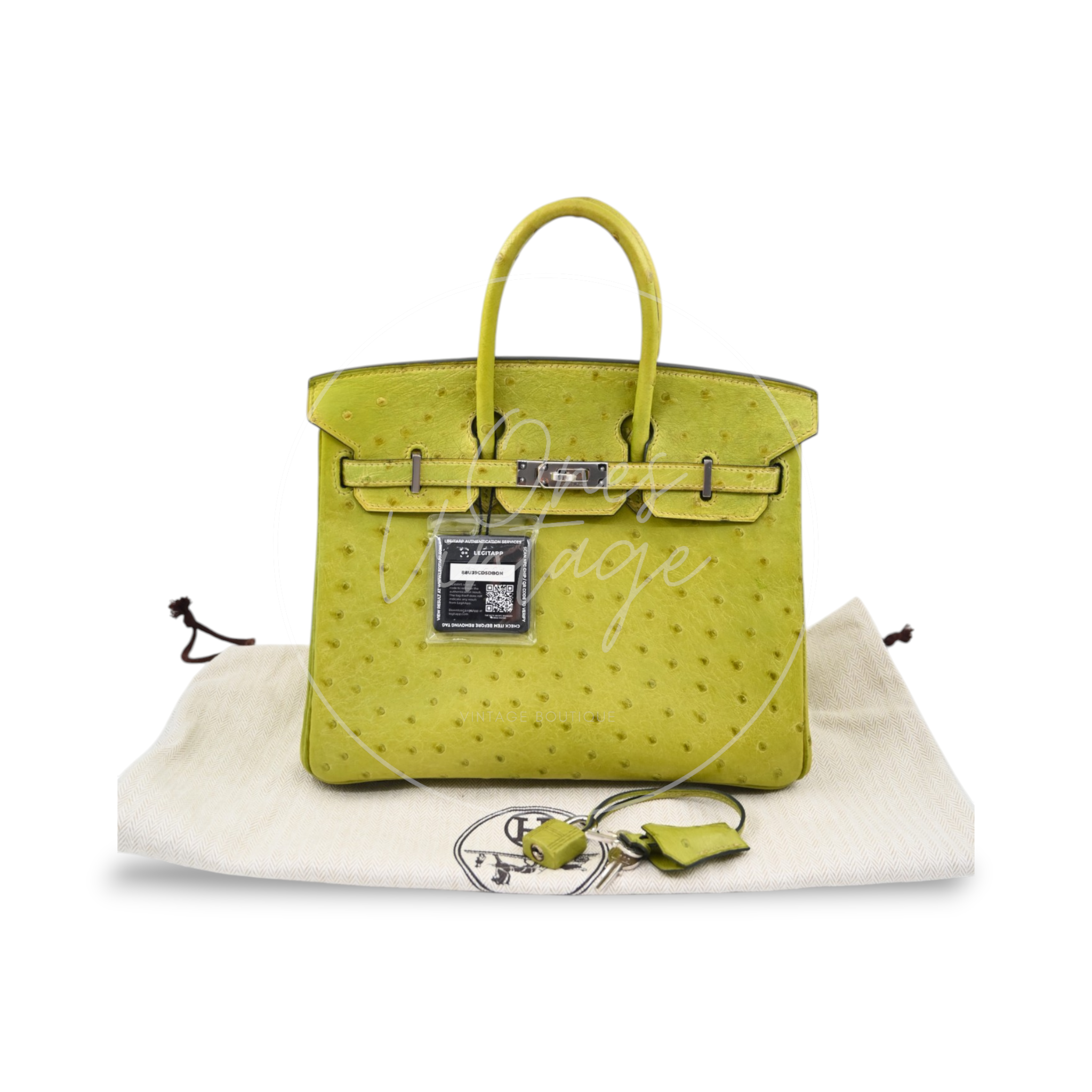 Hermes Birkin 25 Ostrich PHW Green Square J
