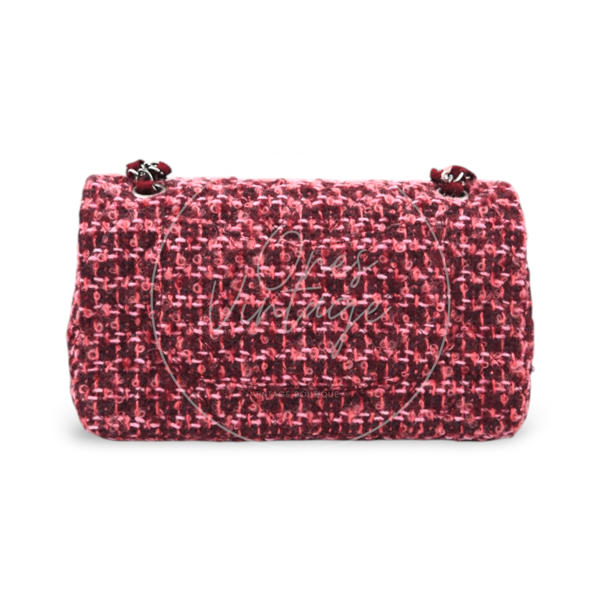 Chanel Burgundy and Pink Classic Double Flap 26 in Tweed Quilted Canvas Series 20
