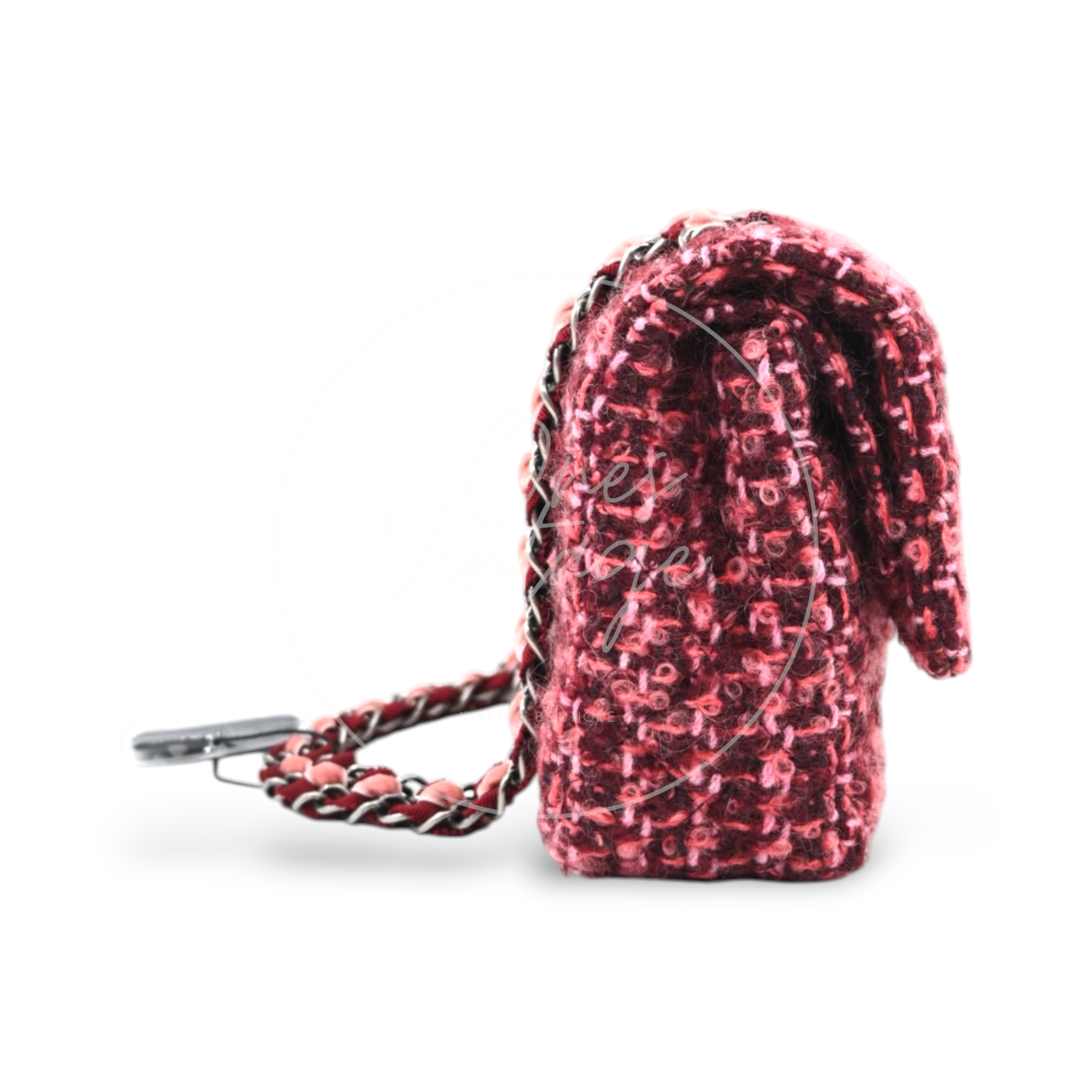Chanel Burgundy and Pink Classic Double Flap 26 in Tweed Quilted Canvas Series 20