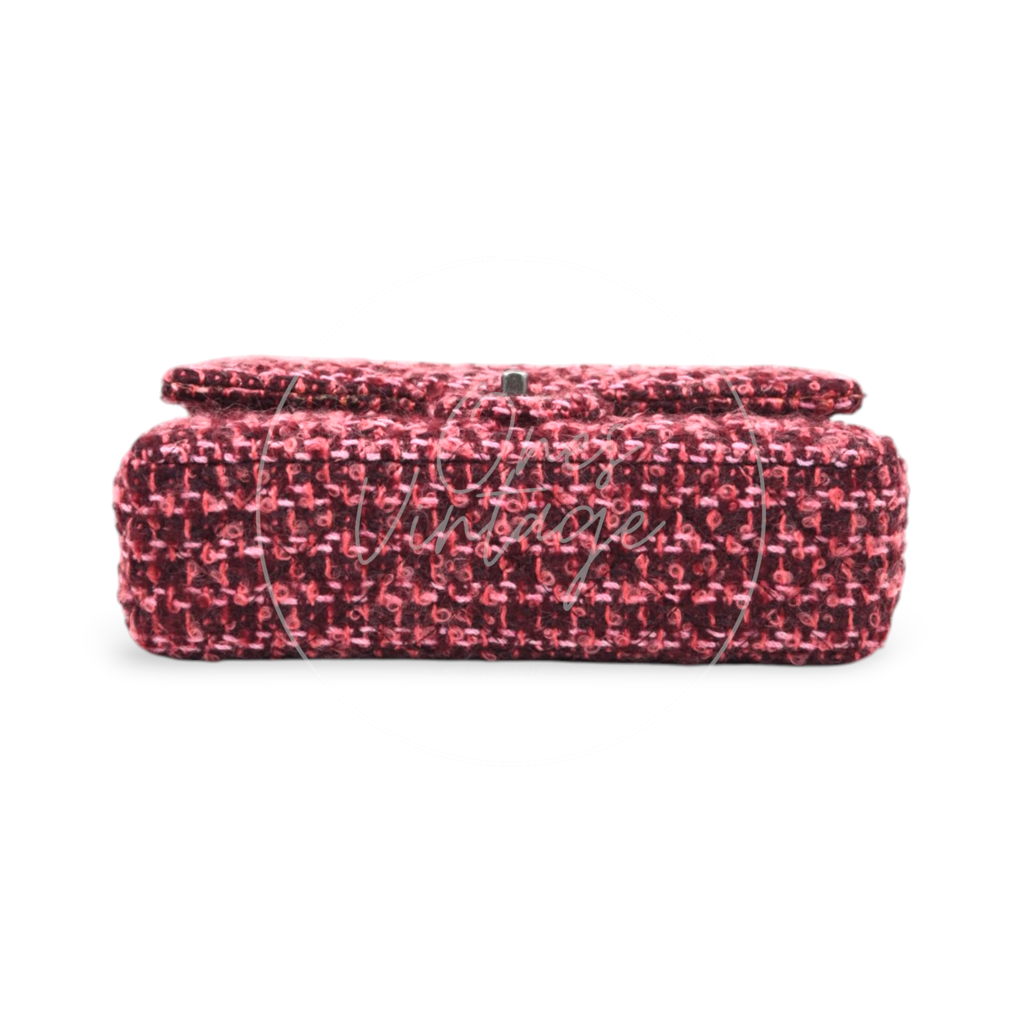 Chanel Burgundy and Pink Classic Double Flap 26 in Tweed Quilted Canvas Series 20