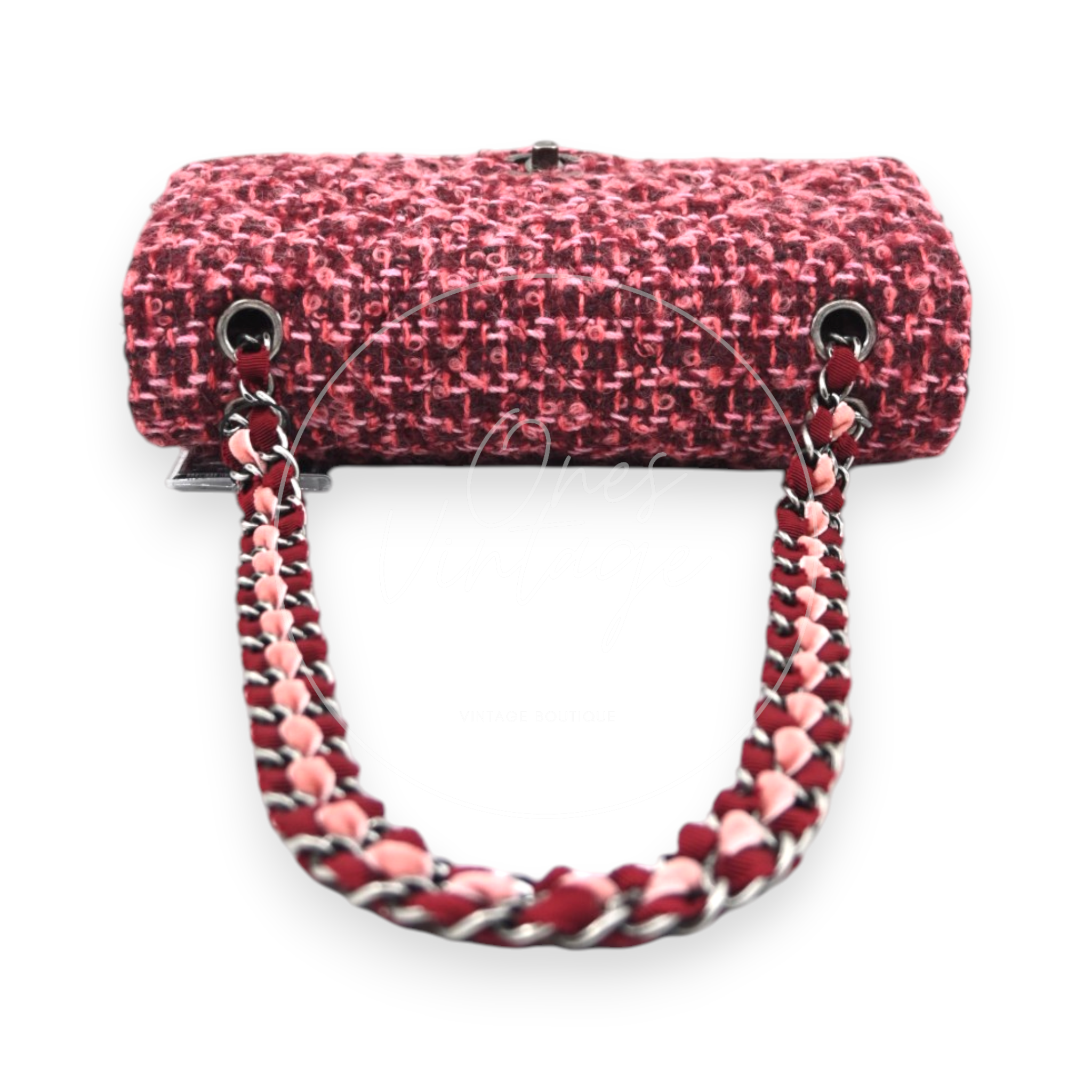 Chanel Burgundy and Pink Classic Double Flap 26 in Tweed Quilted Canvas Series 20