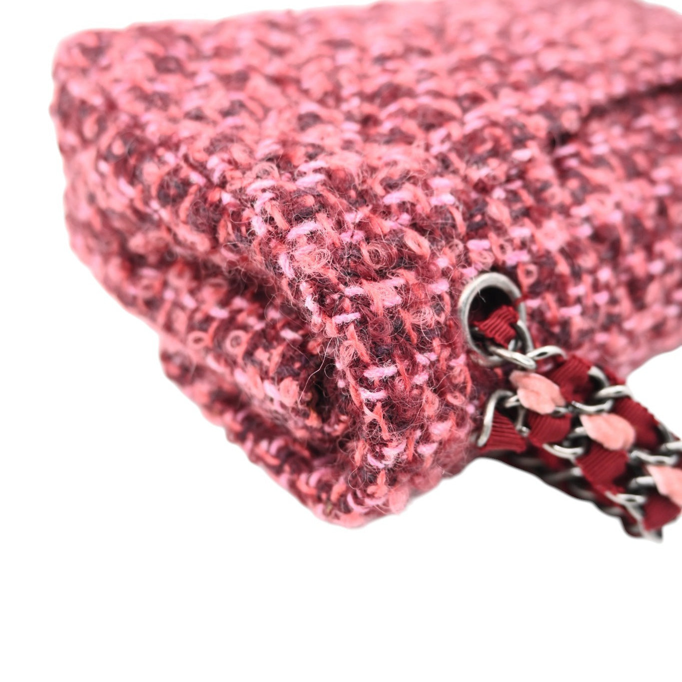 Chanel Burgundy and Pink Classic Double Flap 26 in Tweed Quilted Canvas Series 20
