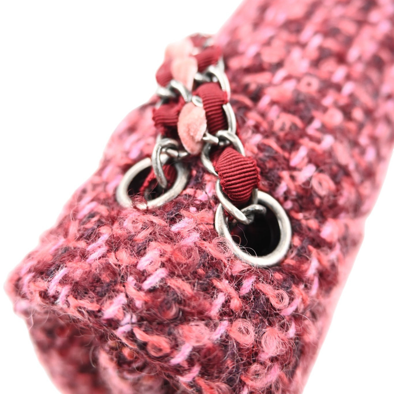 Chanel Burgundy and Pink Classic Double Flap 26 in Tweed Quilted Canvas Series 20