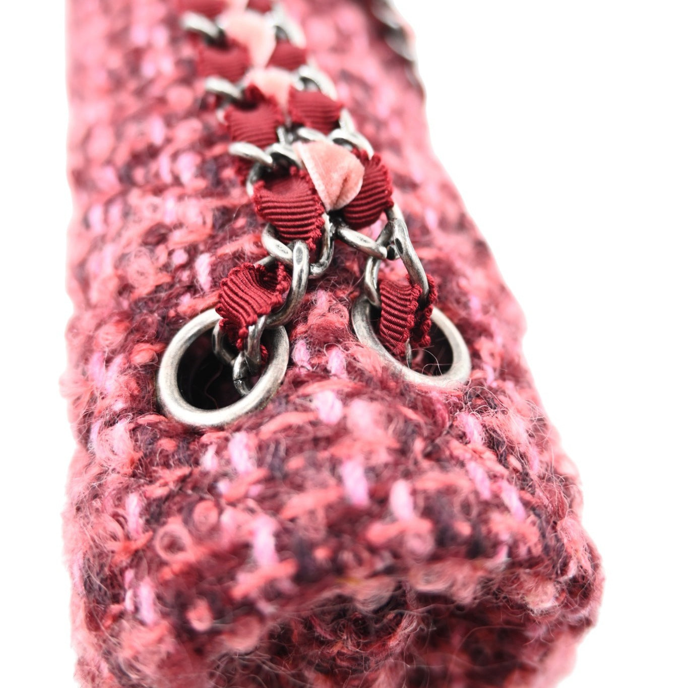 Chanel Burgundy and Pink Classic Double Flap 26 in Tweed Quilted Canvas Series 20