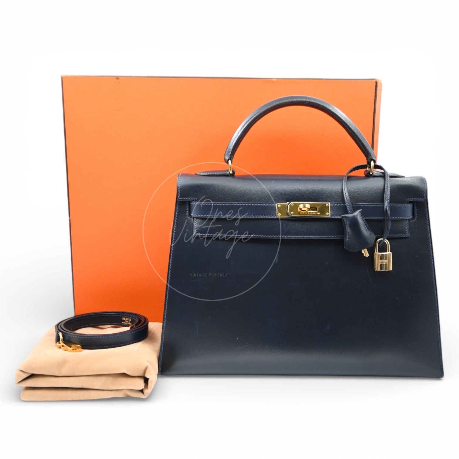 [Pre-owned] Hermes Kelly 32 K32 Stamp Circle W Navy GHW