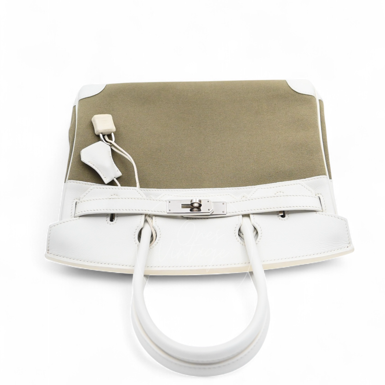 [Pre-owned] Hermes Birkin 30 White Swift & Vert Olive Toile PHW Stamp Square K