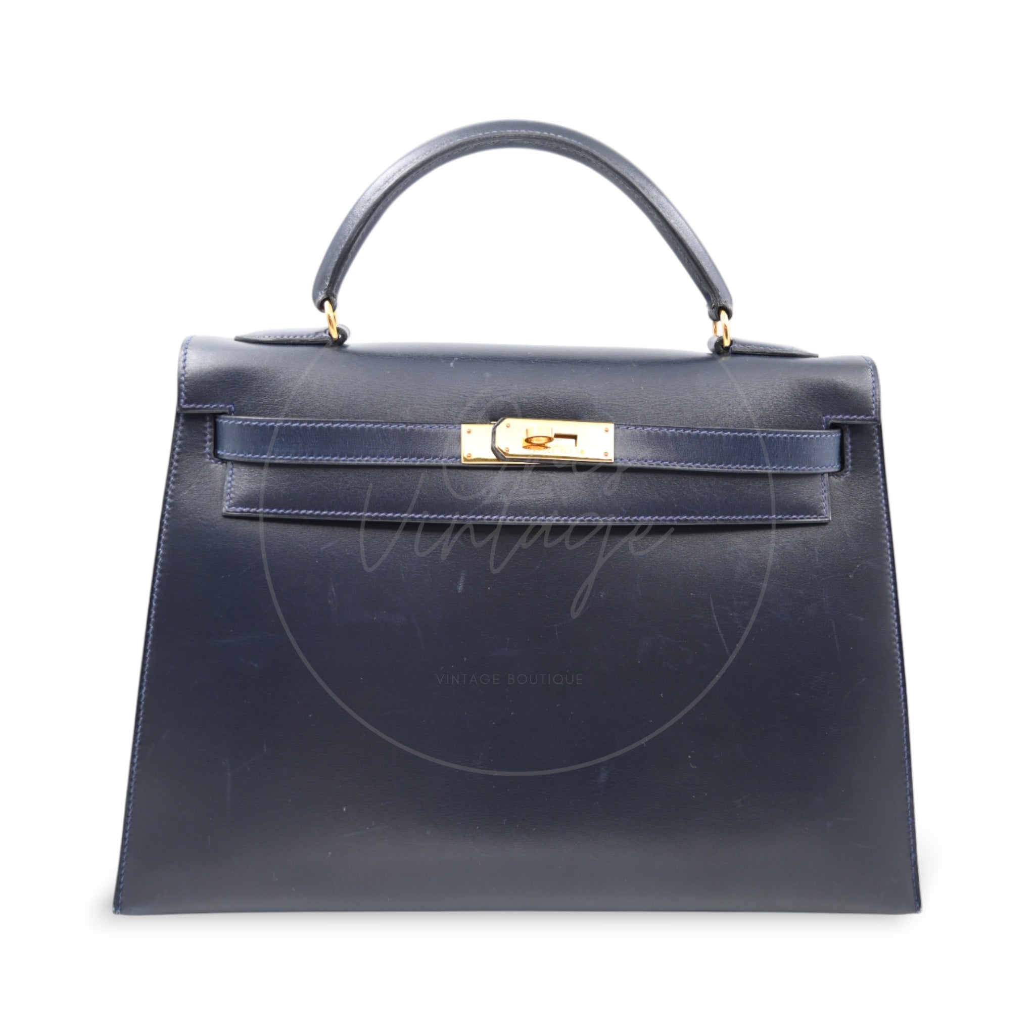 [Pre-owned] Hermes Kelly 32 K32 Stamp Circle W Navy GHW