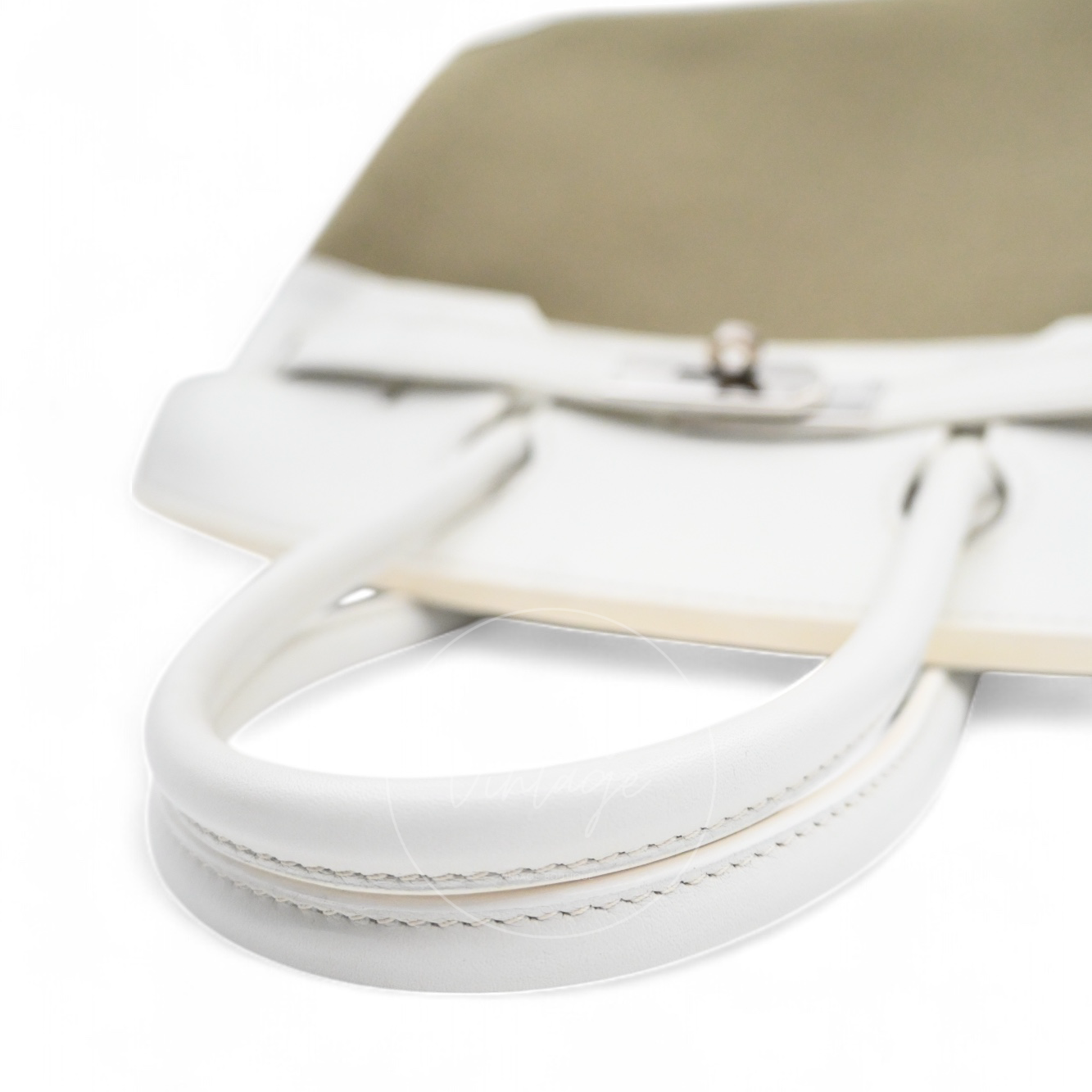 [Pre-owned] Hermes Birkin 30 White Swift & Vert Olive Toile PHW Stamp Square K