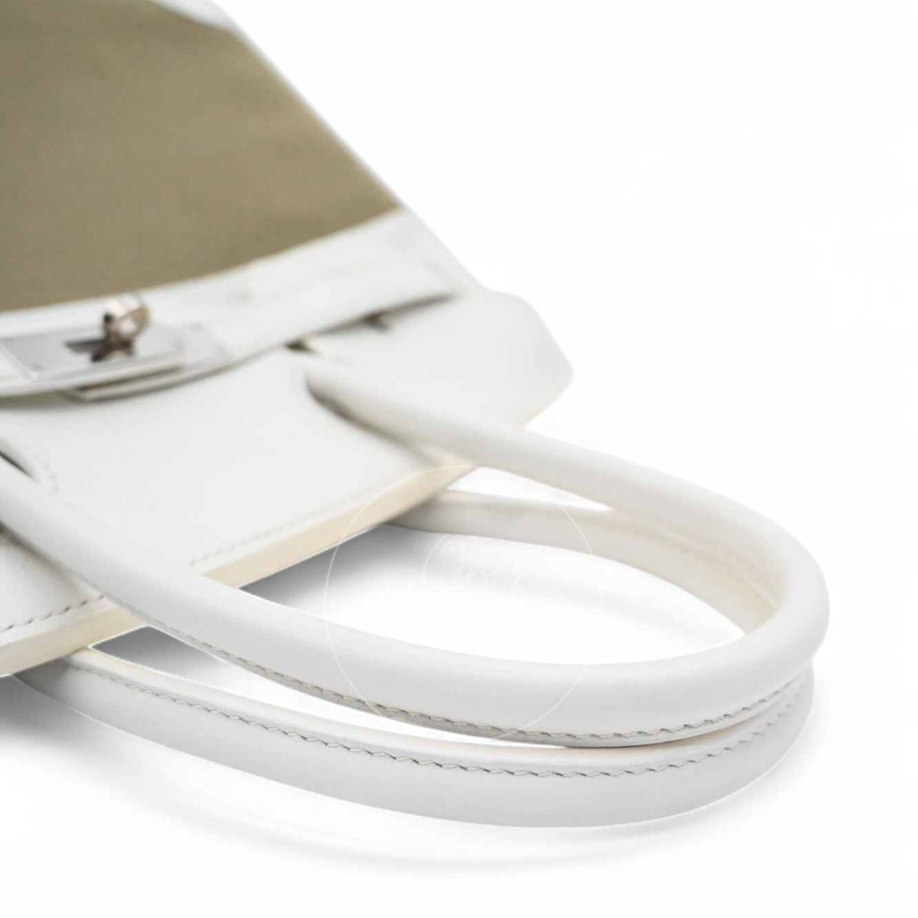 [Pre-owned] Hermes Birkin 30 White Swift & Vert Olive Toile PHW Stamp Square K