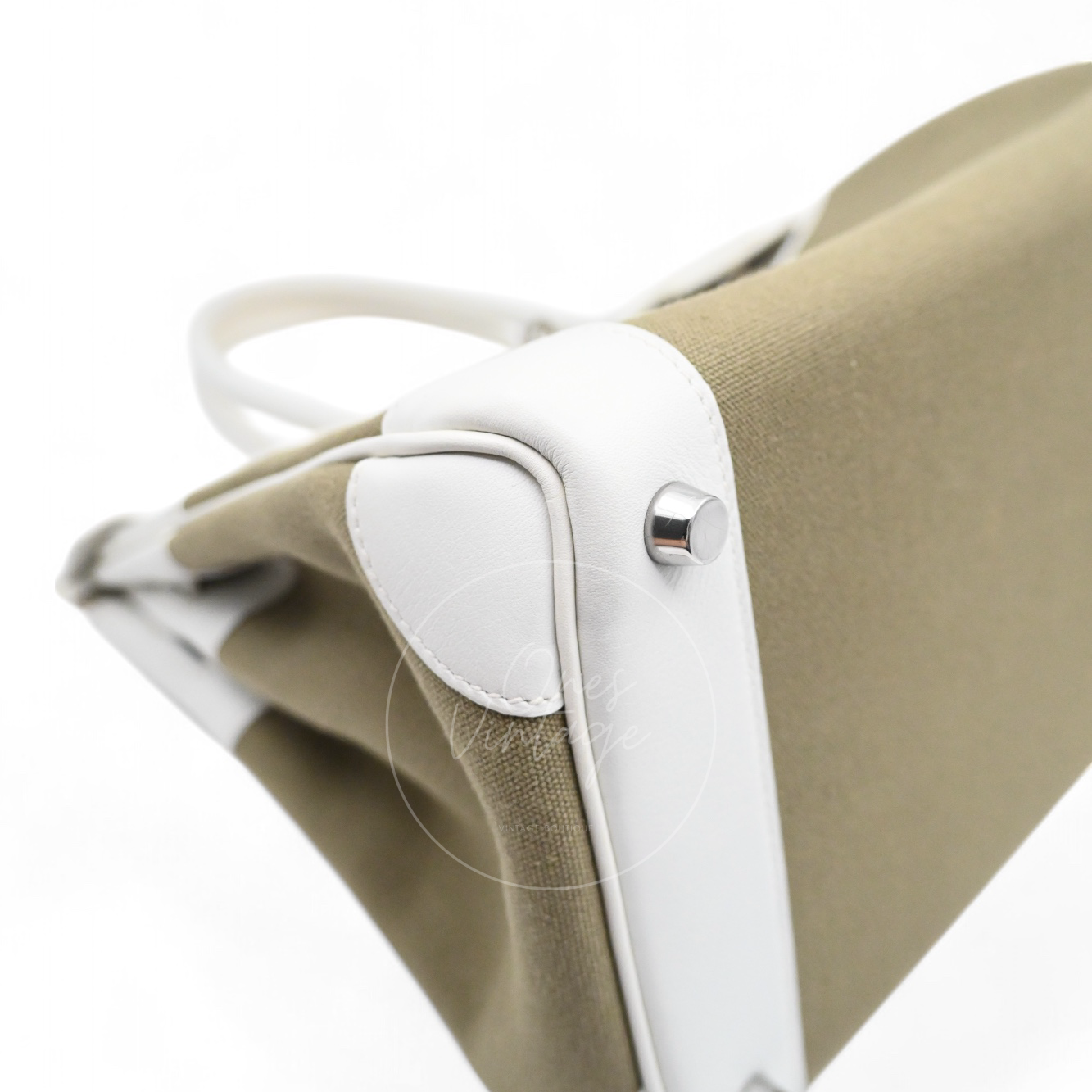 [Pre-owned] Hermes Birkin 30 White Swift & Vert Olive Toile PHW Stamp Square K