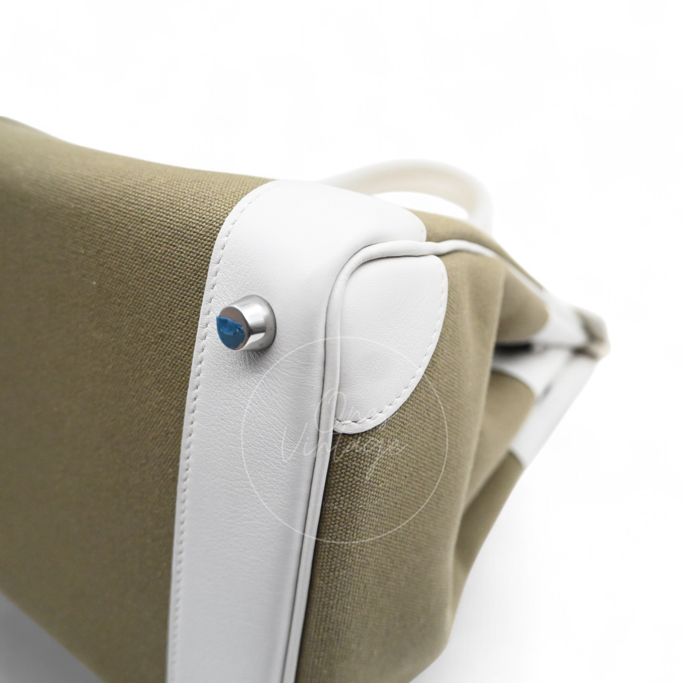 [Pre-owned] Hermes Birkin 30 White Swift & Vert Olive Toile PHW Stamp Square K