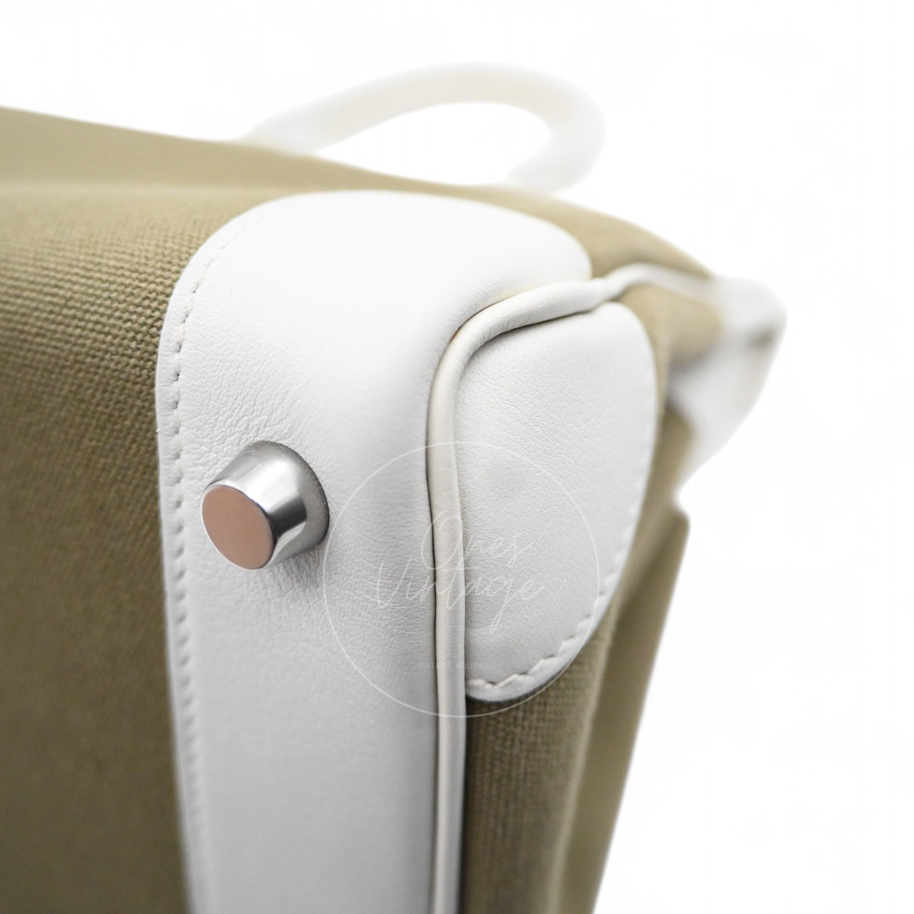 [Pre-owned] Hermes Birkin 30 White Swift & Vert Olive Toile PHW Stamp Square K