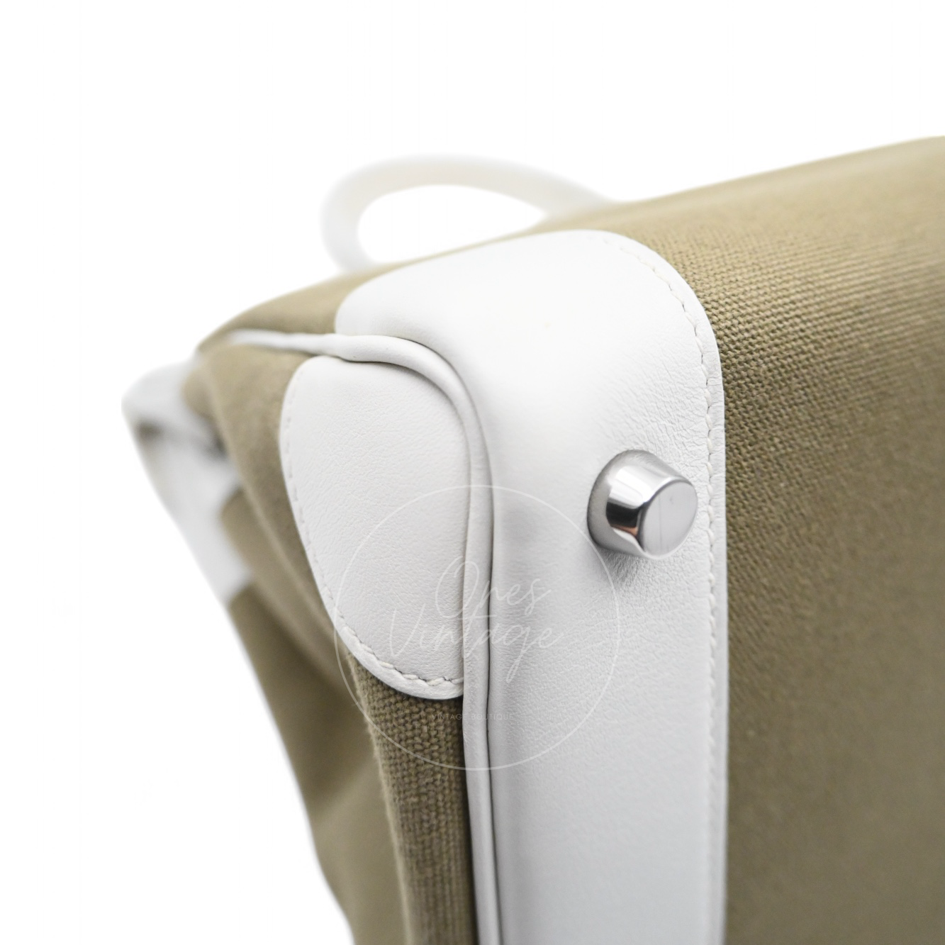 [Pre-owned] Hermes Birkin 30 White Swift & Vert Olive Toile PHW Stamp Square K