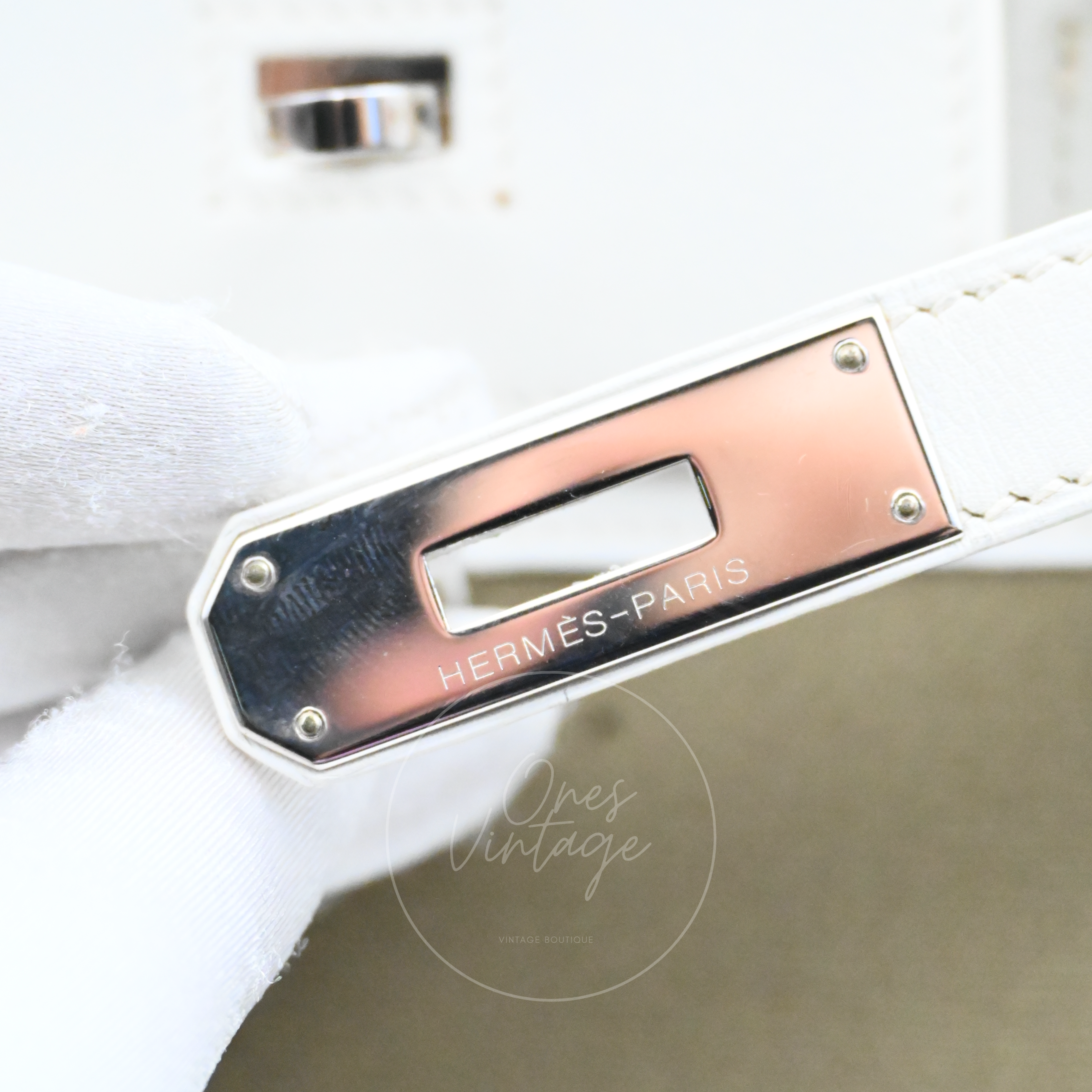 [Pre-owned] Hermes Birkin 30 White Swift & Vert Olive Toile PHW Stamp Square K