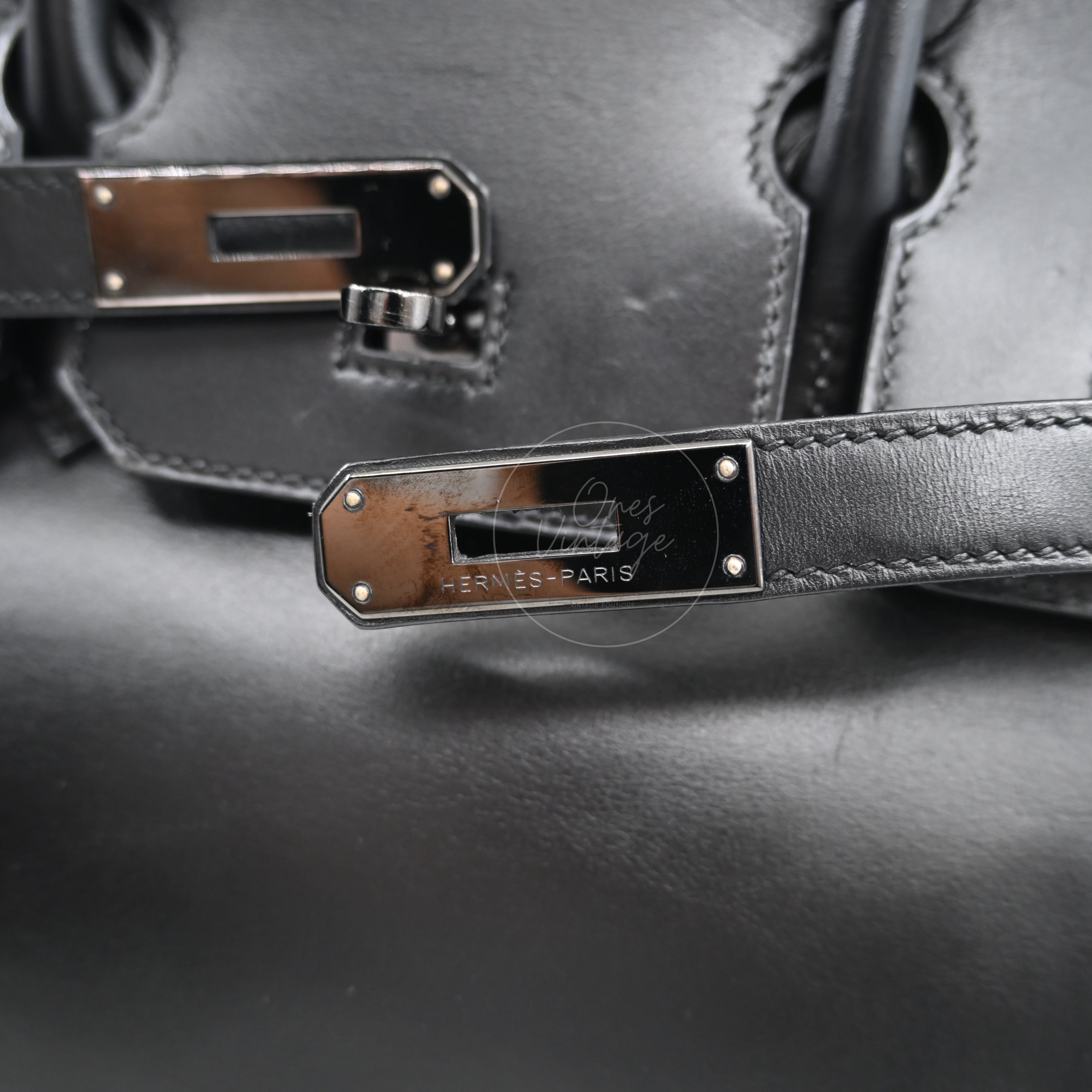 Hermes Birkin 30 So Black Box Calf Leather PVD Square N