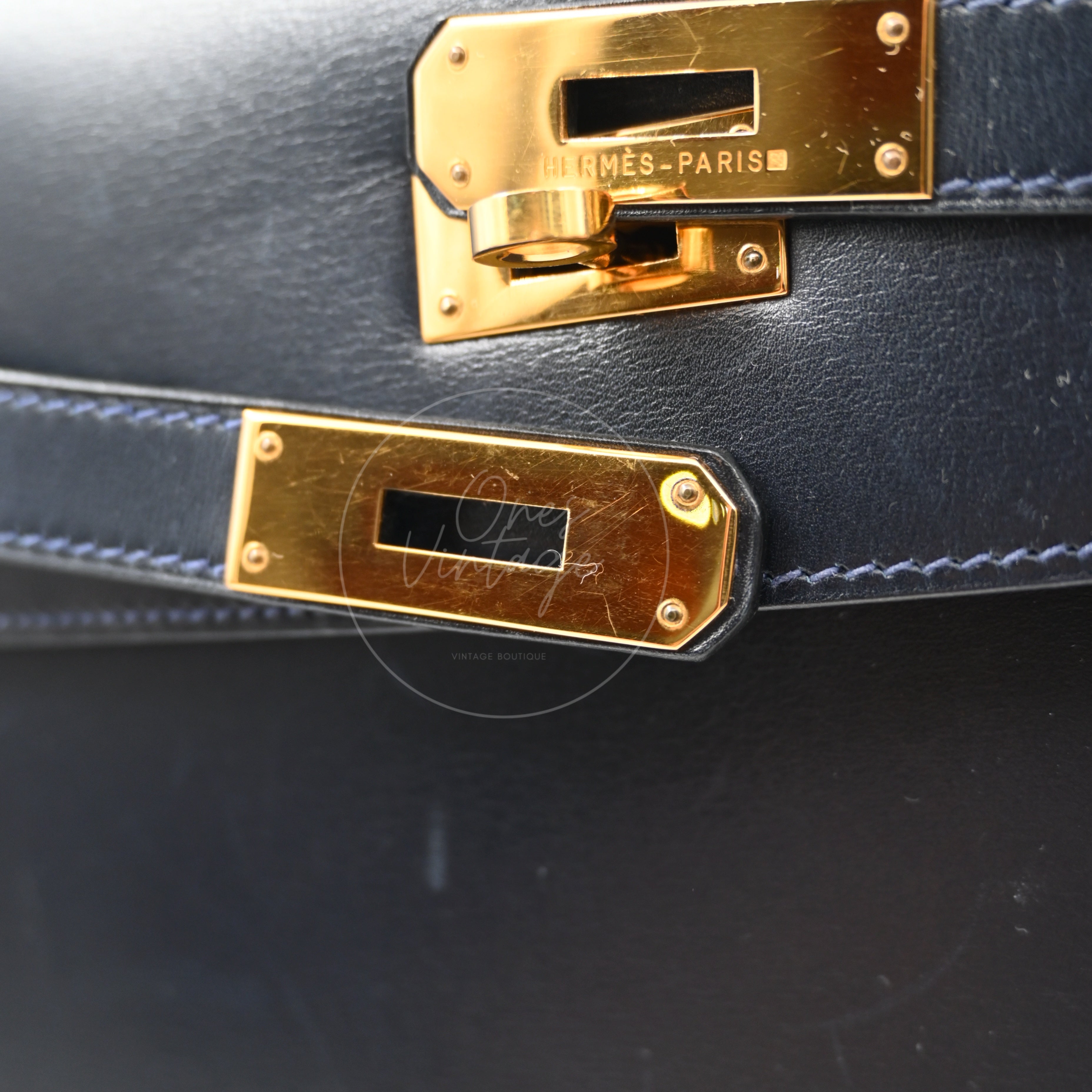[Pre-owned] Hermes Kelly 32 K32 Stamp Circle W Navy GHW