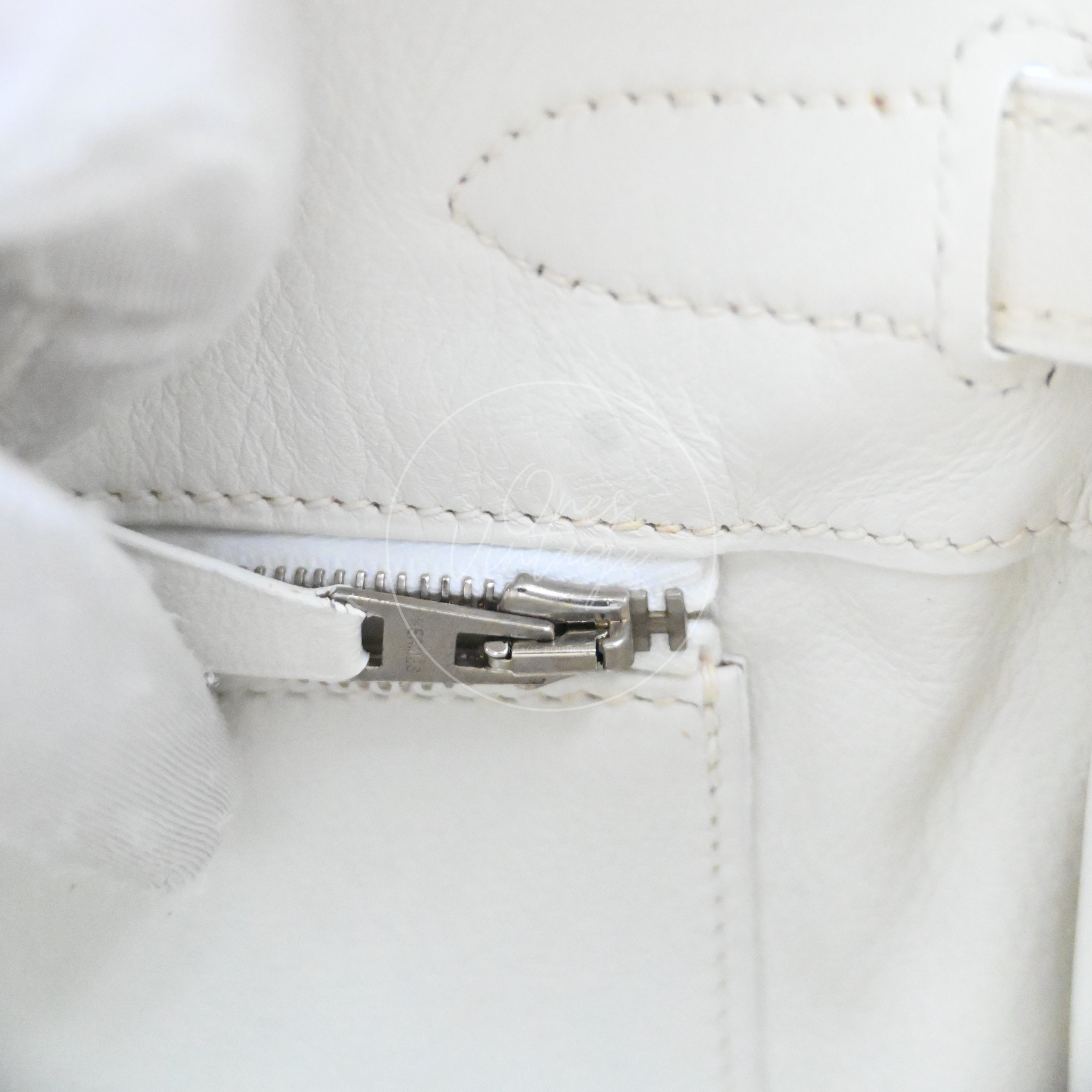 [Pre-owned] Hermes Birkin 30 White Swift & Vert Olive Toile PHW Stamp Square K